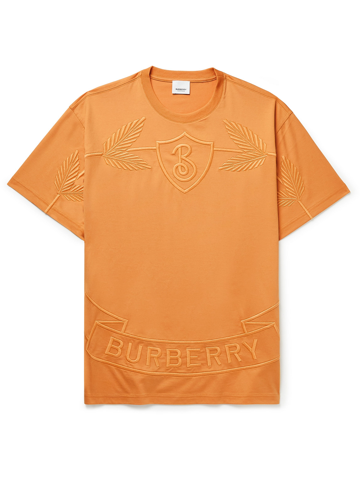 Burberry Logo-embroidered Cotton-jersey T-shirt In Orange