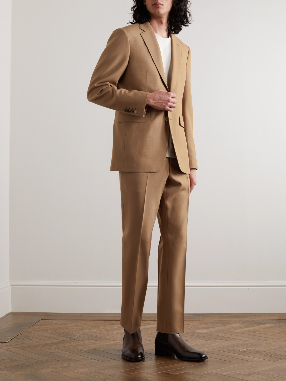 Shop Burberry Wool And Silk-blend Suit Jacket In Neutrals