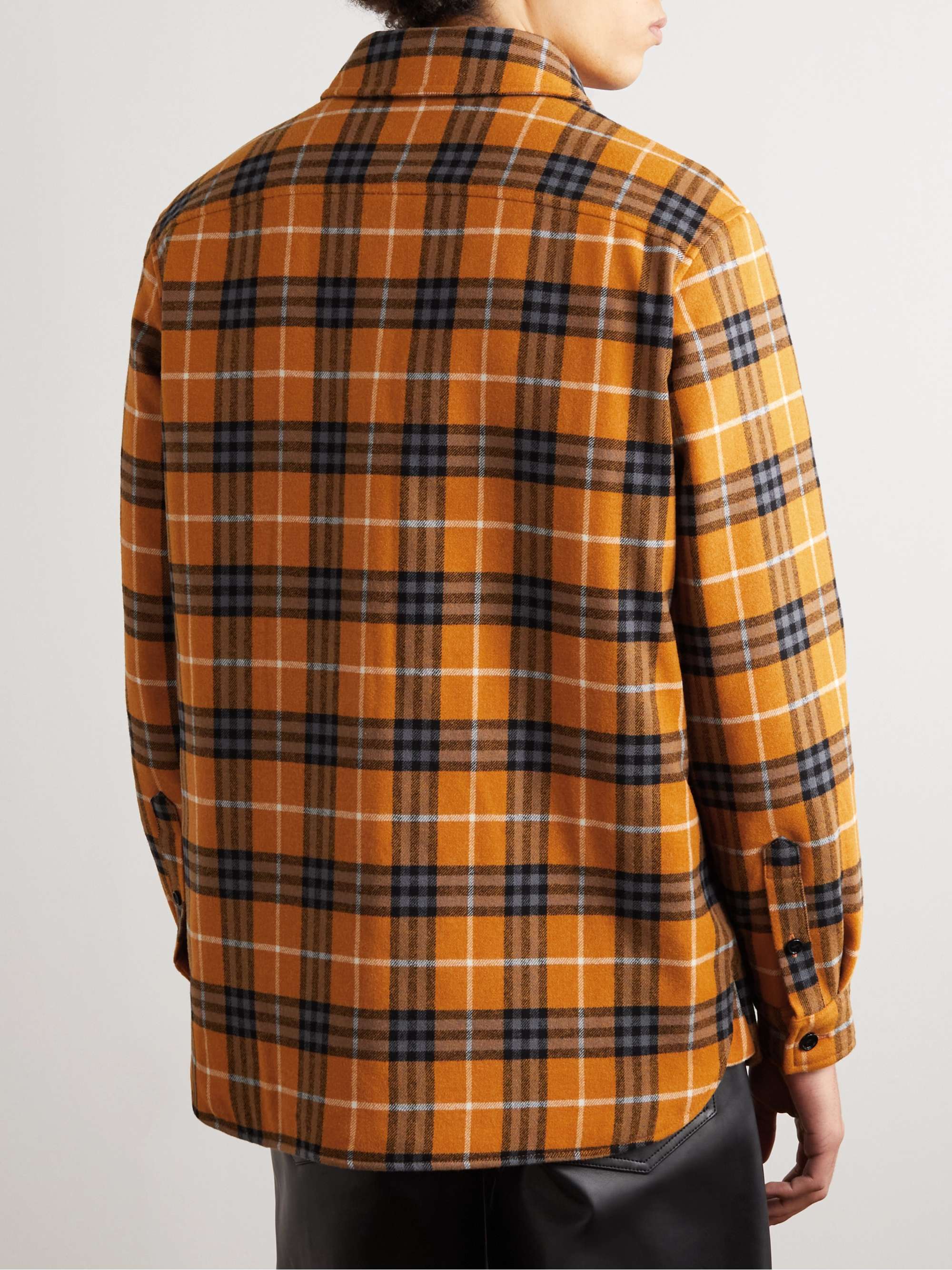 BURBERRY Button-Down Collar Checked Padded Wool and Cotton-Blend Overshirt