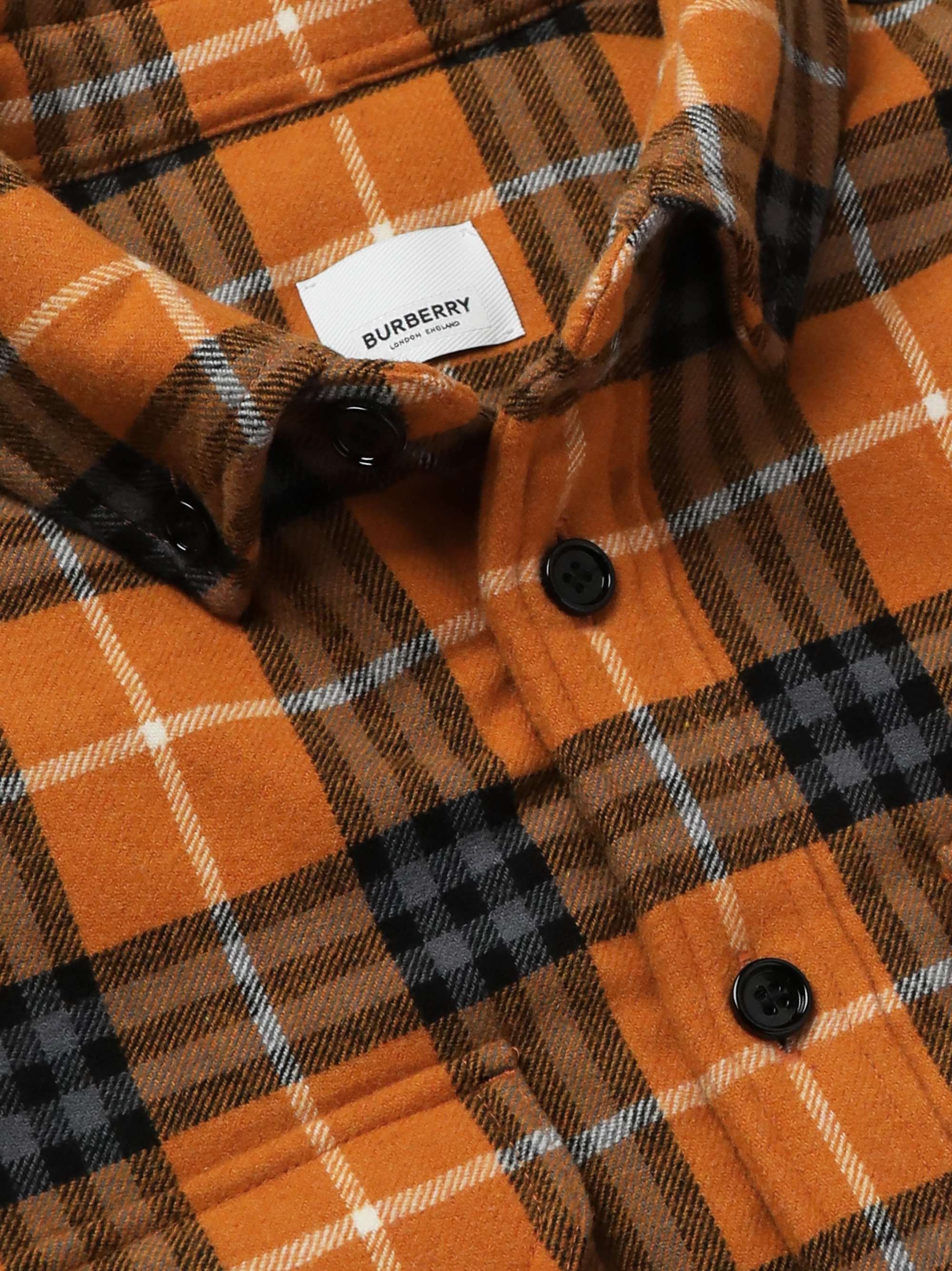 BURBERRY Button-Down Collar Checked Padded Wool and Cotton-Blend Overshirt