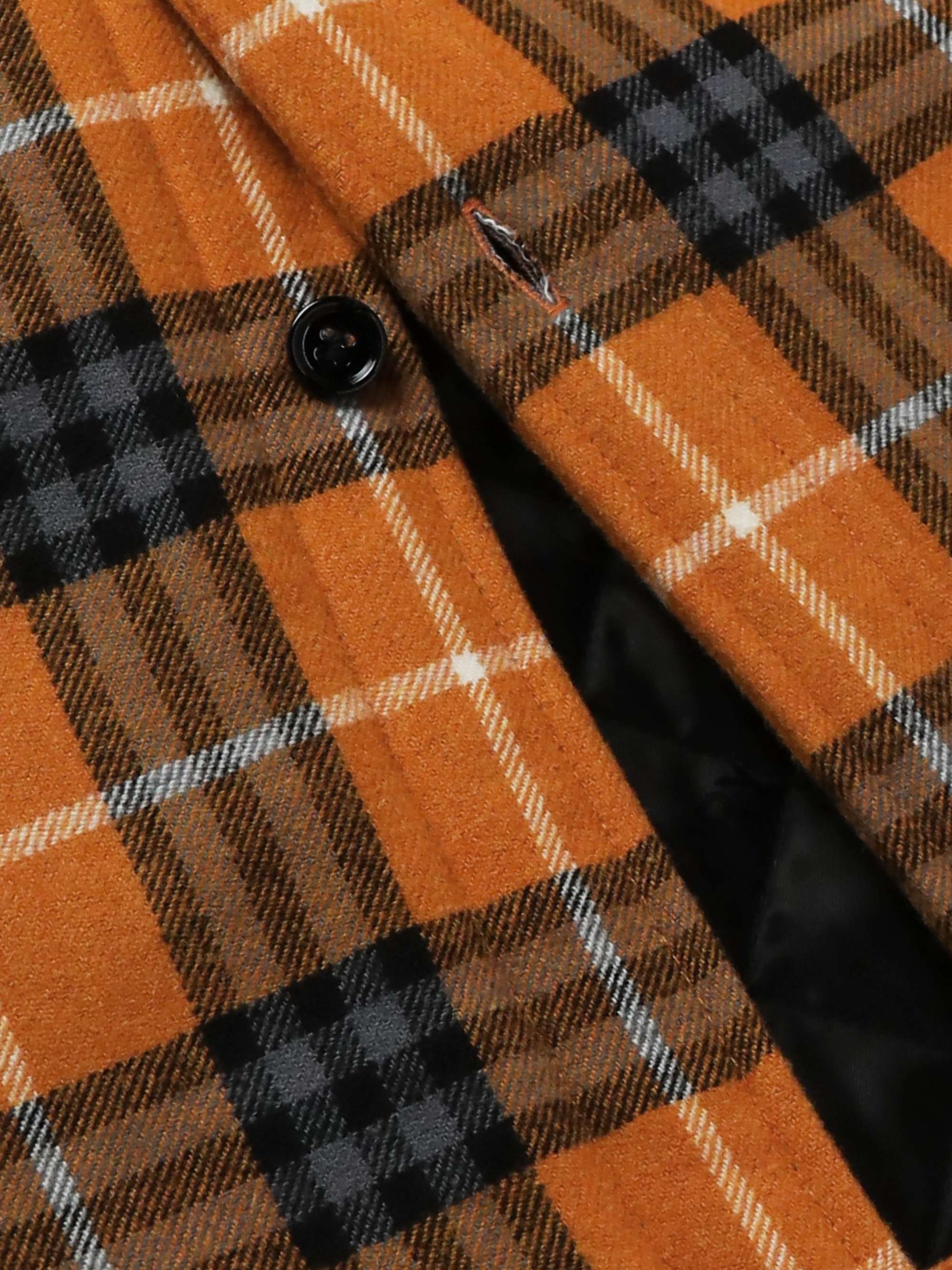 BURBERRY Button-Down Collar Checked Padded Wool and Cotton-Blend Overshirt