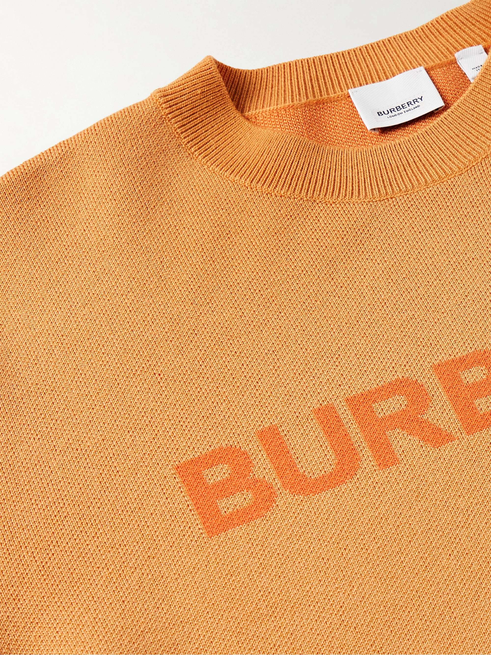 BURBERRY Logo-Intarsia Wool and Cotton-Blend Sweater