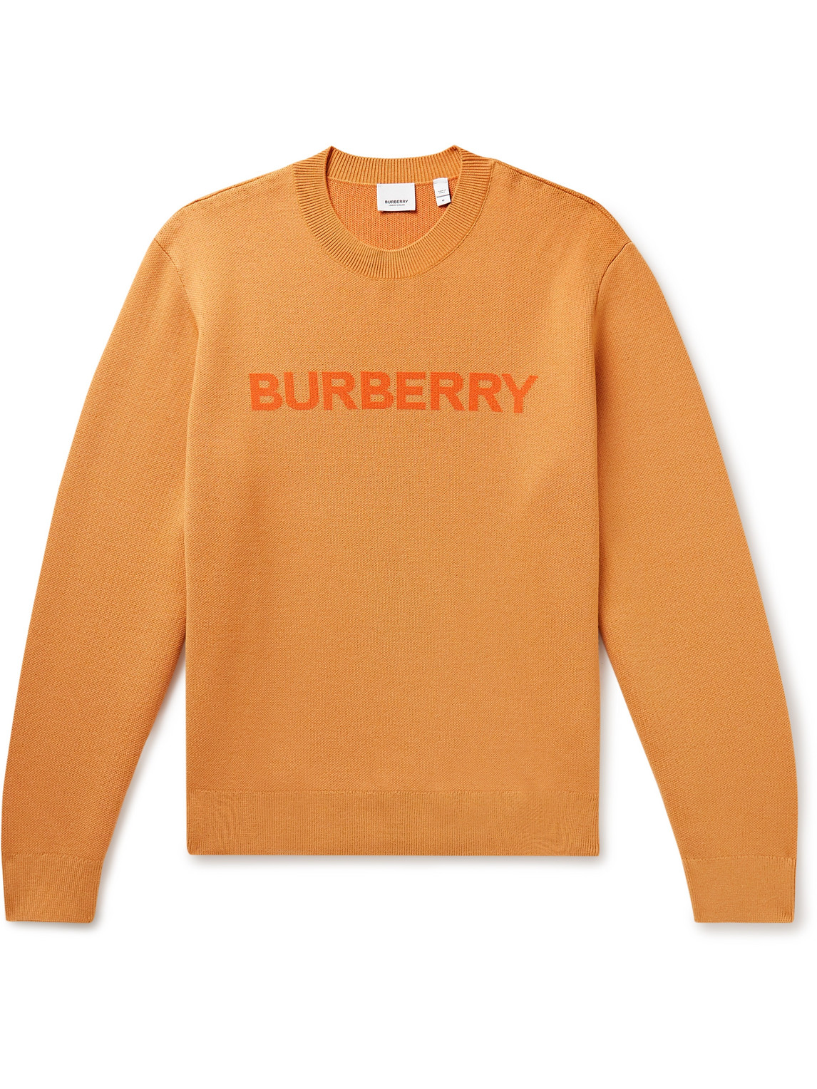 Burberry Logo Intarsia Wool Cotton Sweater In Dusty Orange