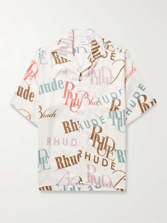 mrporter.com | Mash-Up Camp-Collar Logo-Print Silk Shirt