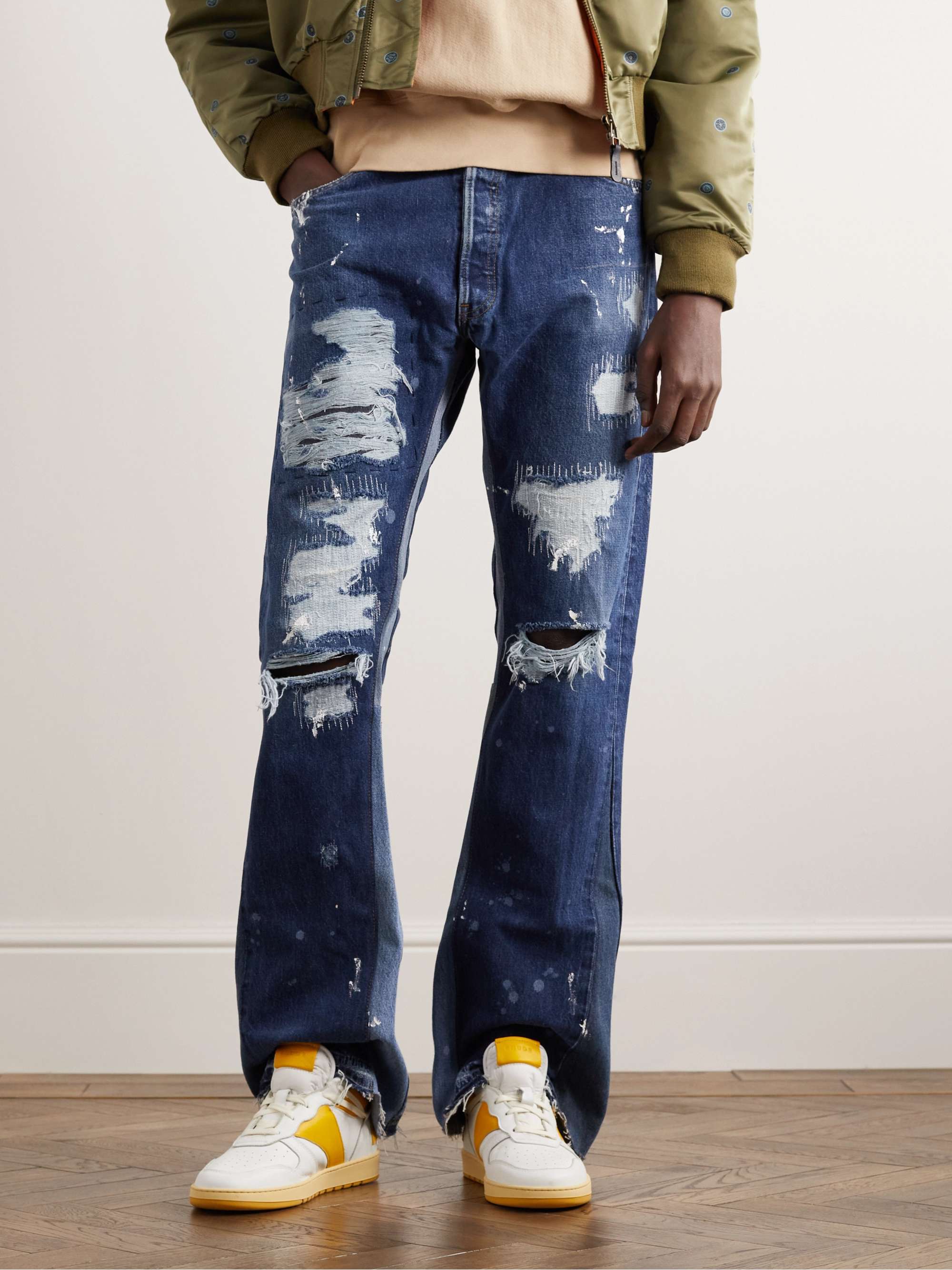 RHUDE Rhecess Colour-Block Distressed Leather Sneakers