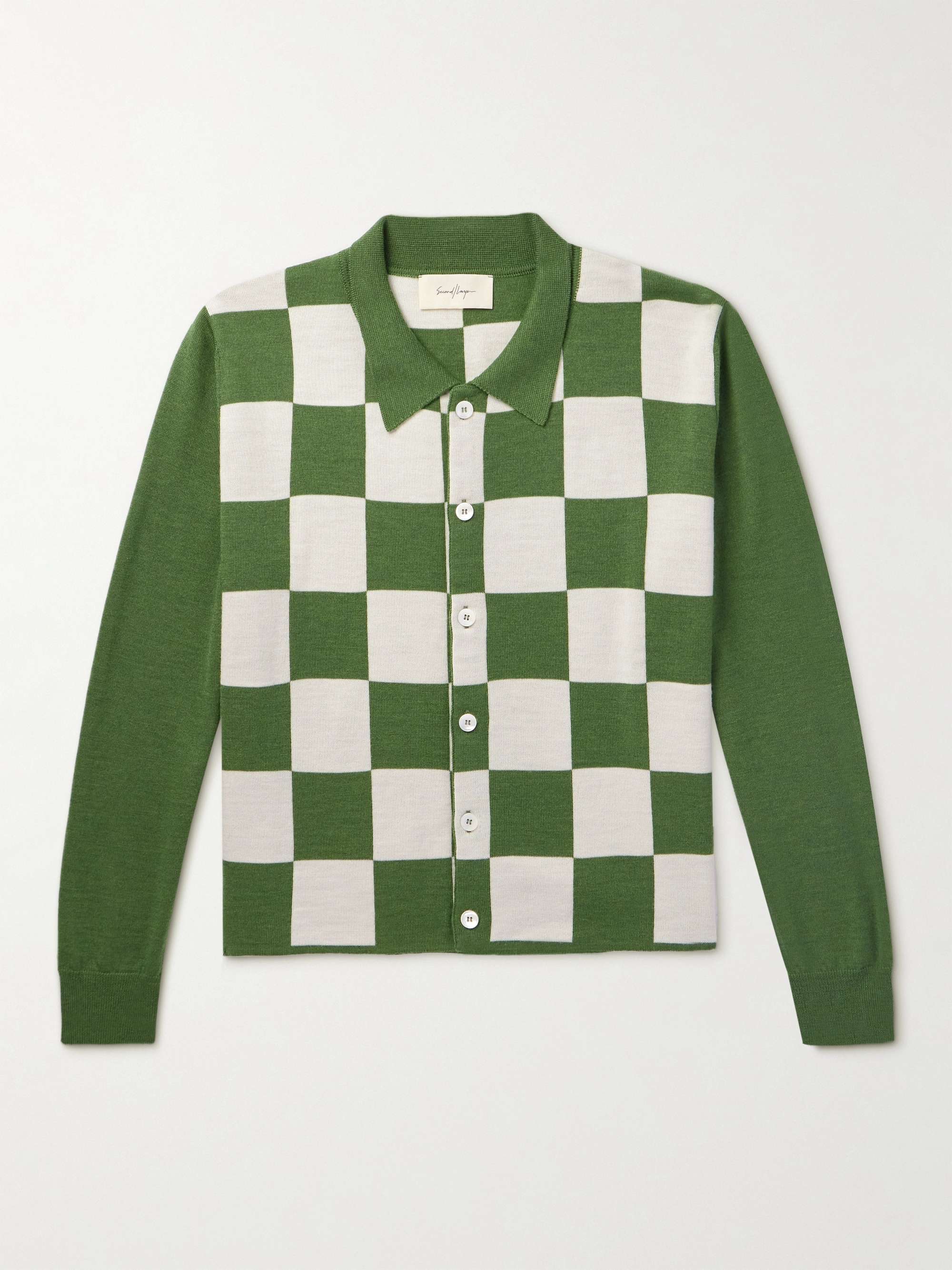 SECOND / LAYER Checked Wool Cardigan