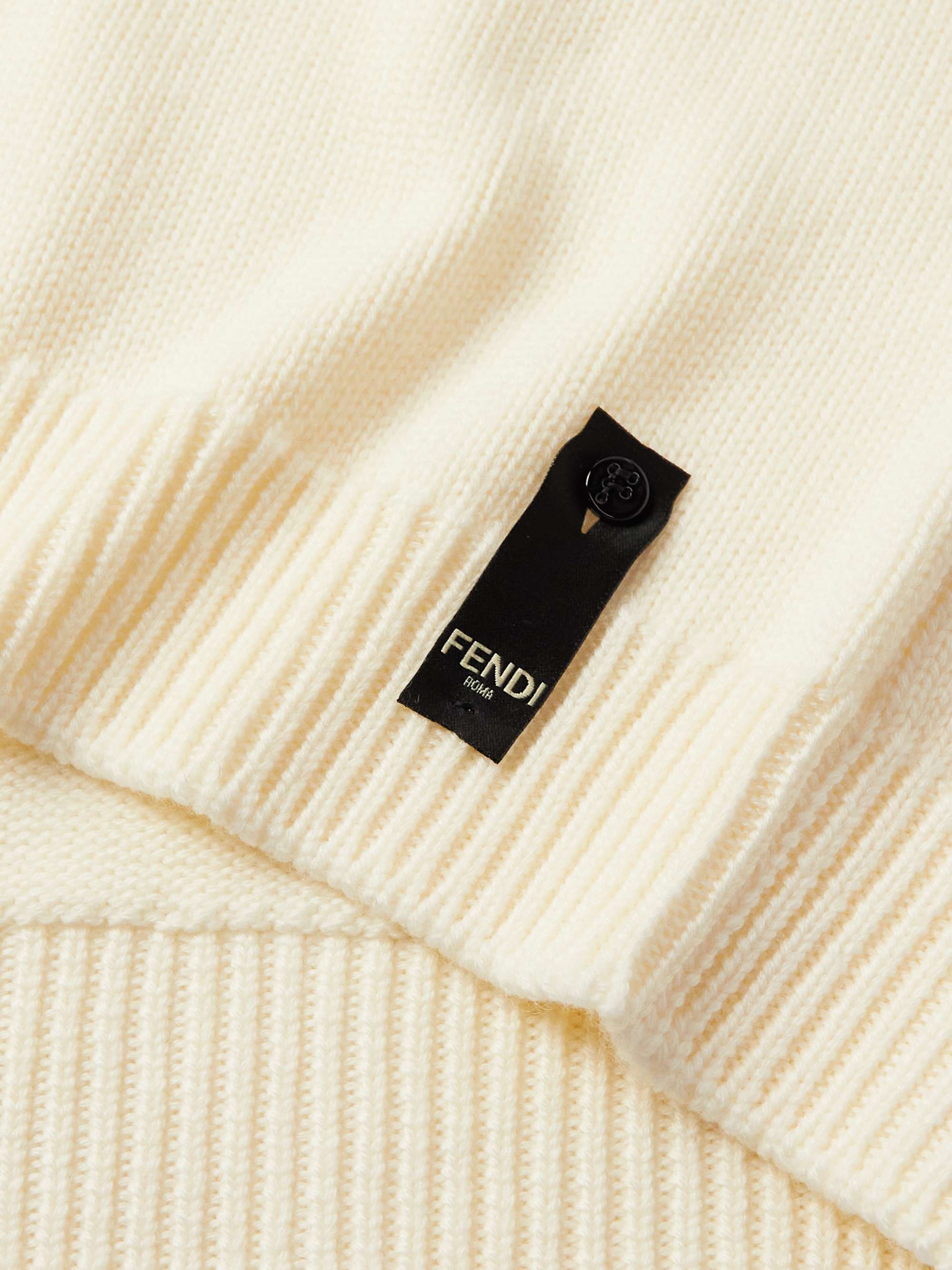 FENDI Fleece-Panelled Logo-Appliquéd Wool and Silk-Blend Sweater