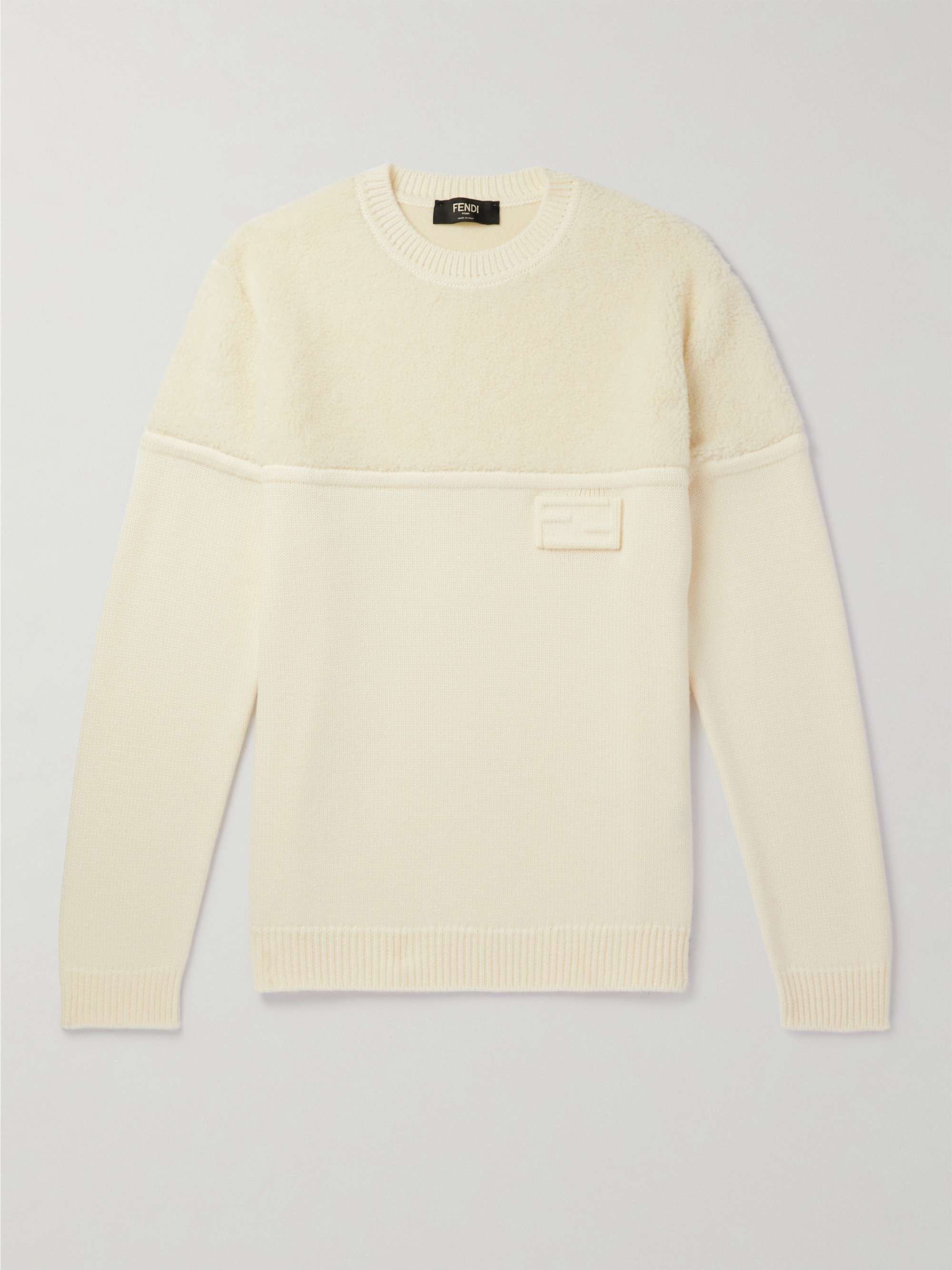 FENDI Fleece-Panelled Logo-Appliquéd Wool and Silk-Blend Sweater