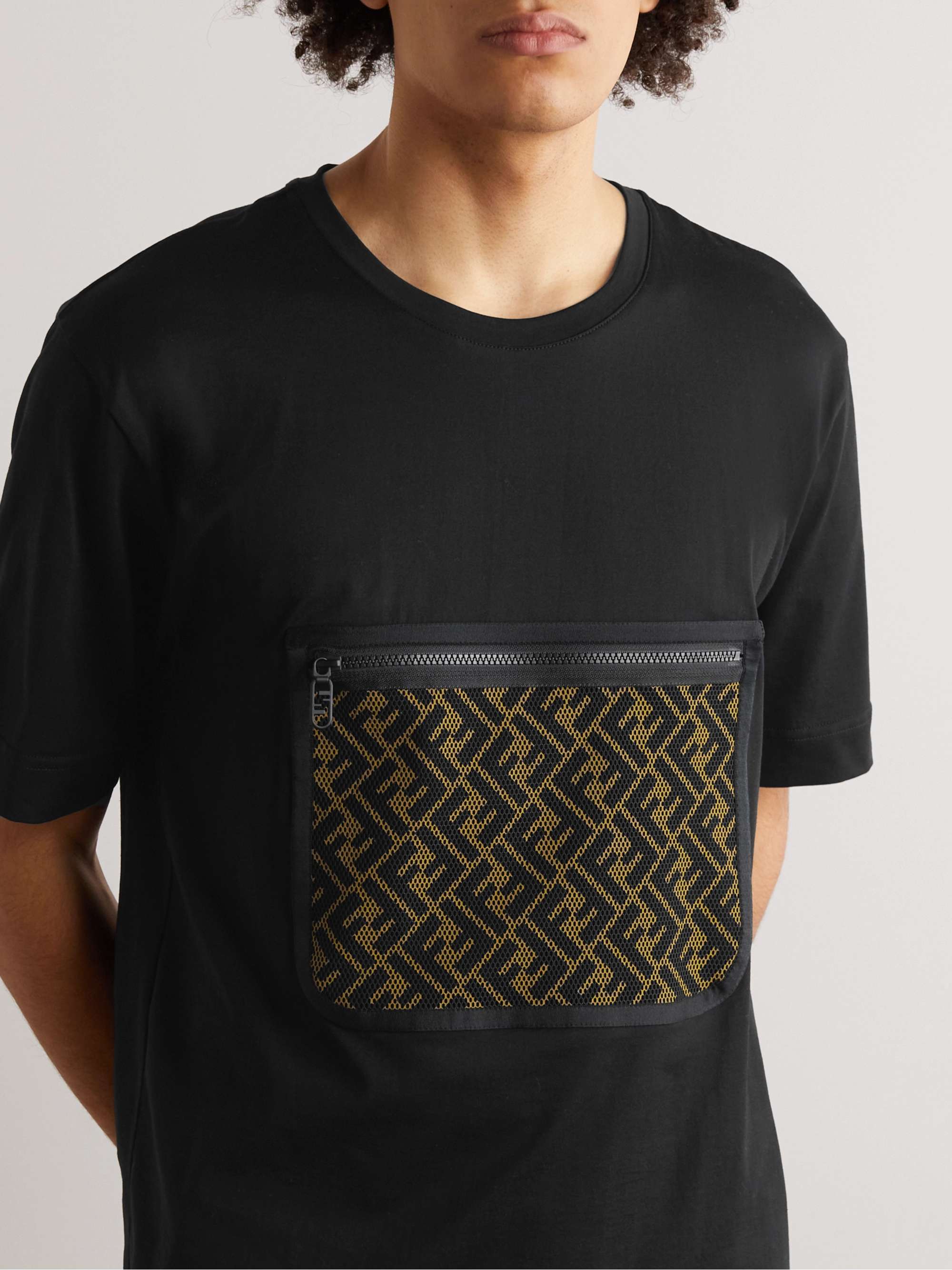 FENDI Mesh-Trimmed Cotton-Jersey T-Shirt