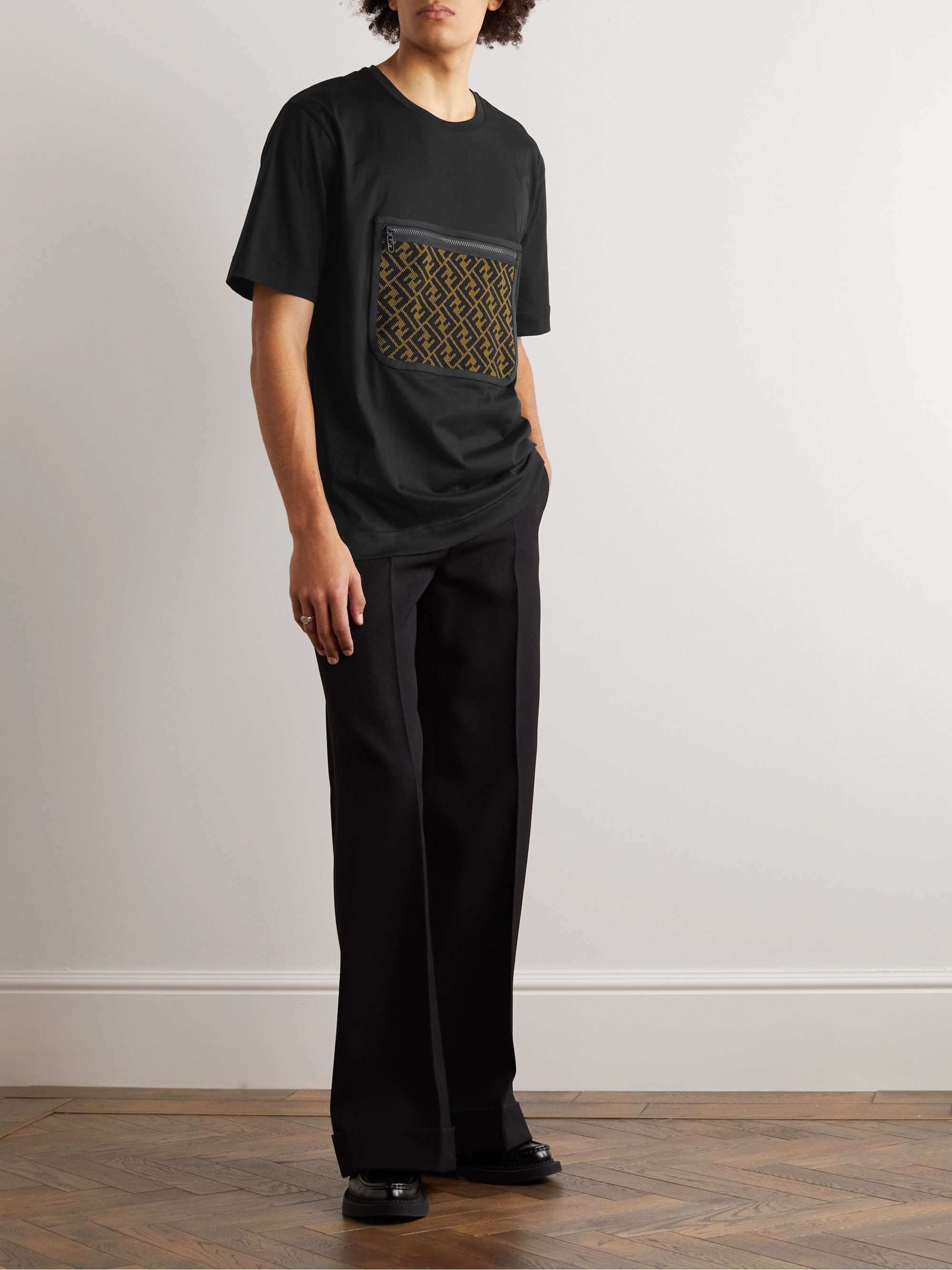 FENDI Mesh-Trimmed Cotton-Jersey T-Shirt