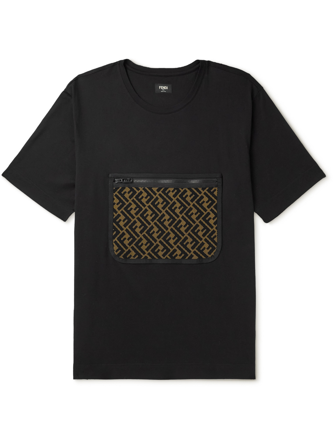 Fendi Ff Monogram Mesh Pocket T-shirt In Black