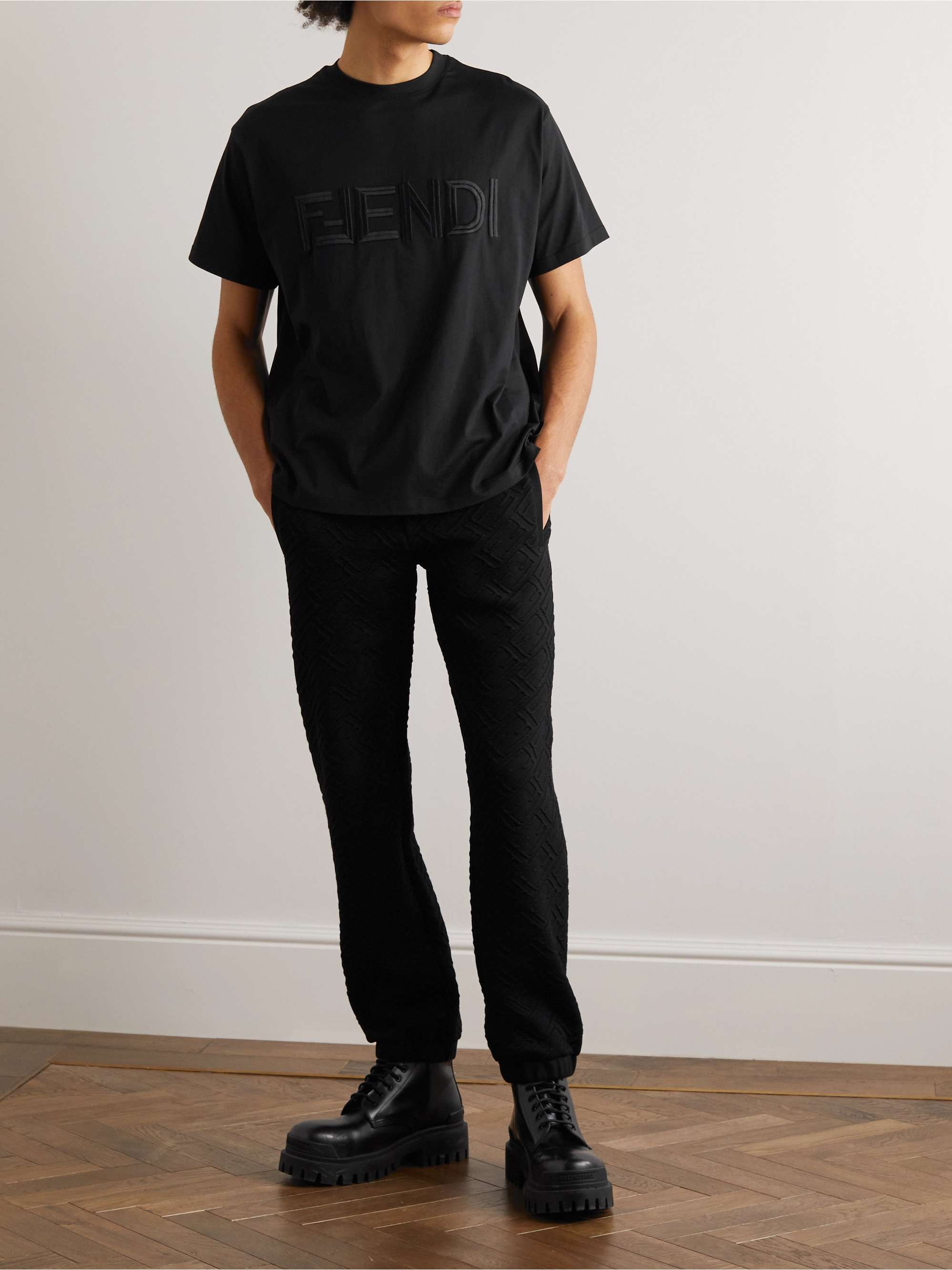 FENDI Tapered Logo-Embroidered Jersey Sweatpants