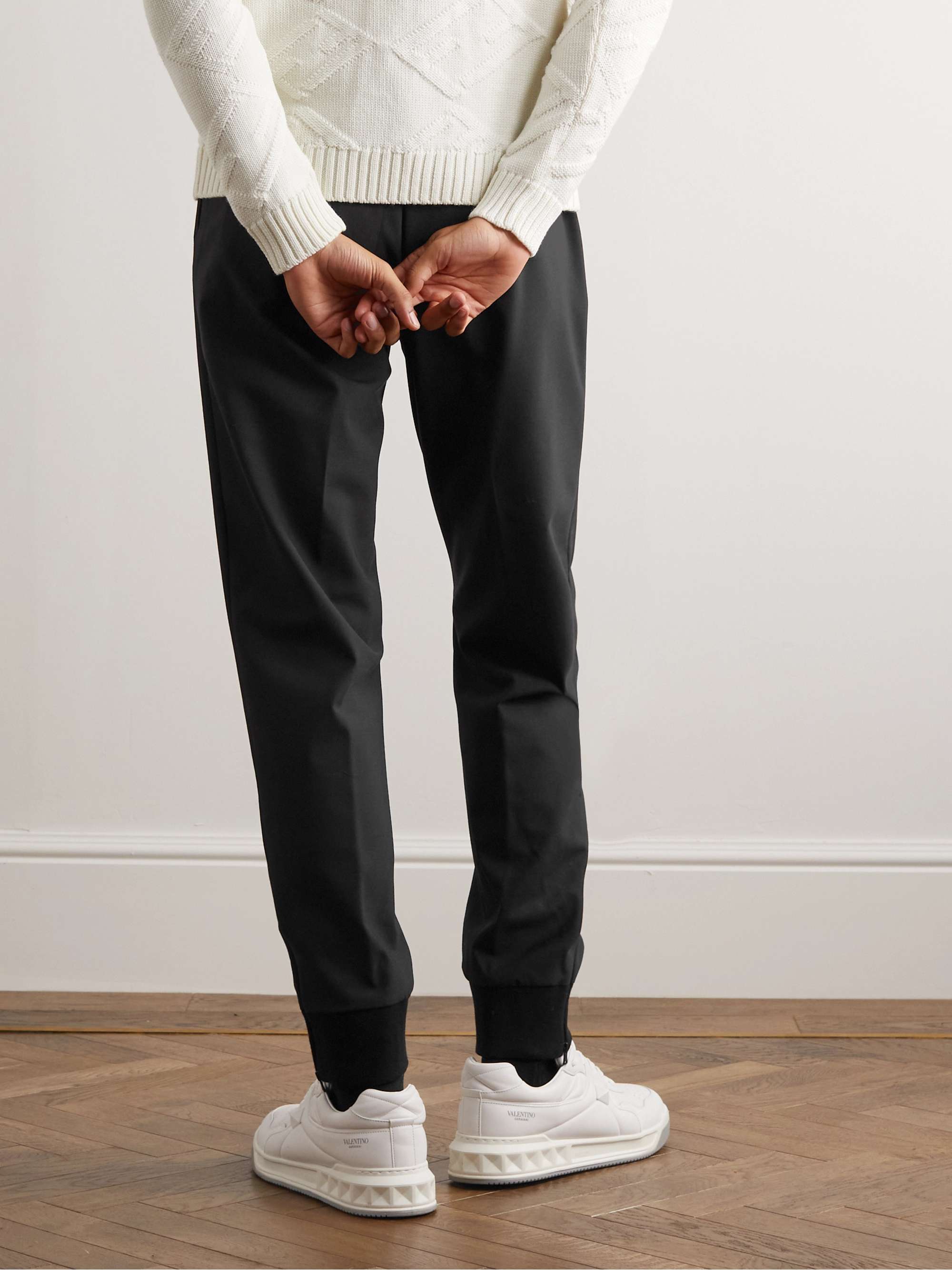 FENDI Tapered Jersey-Trimmed Twill Drawstring Trousers