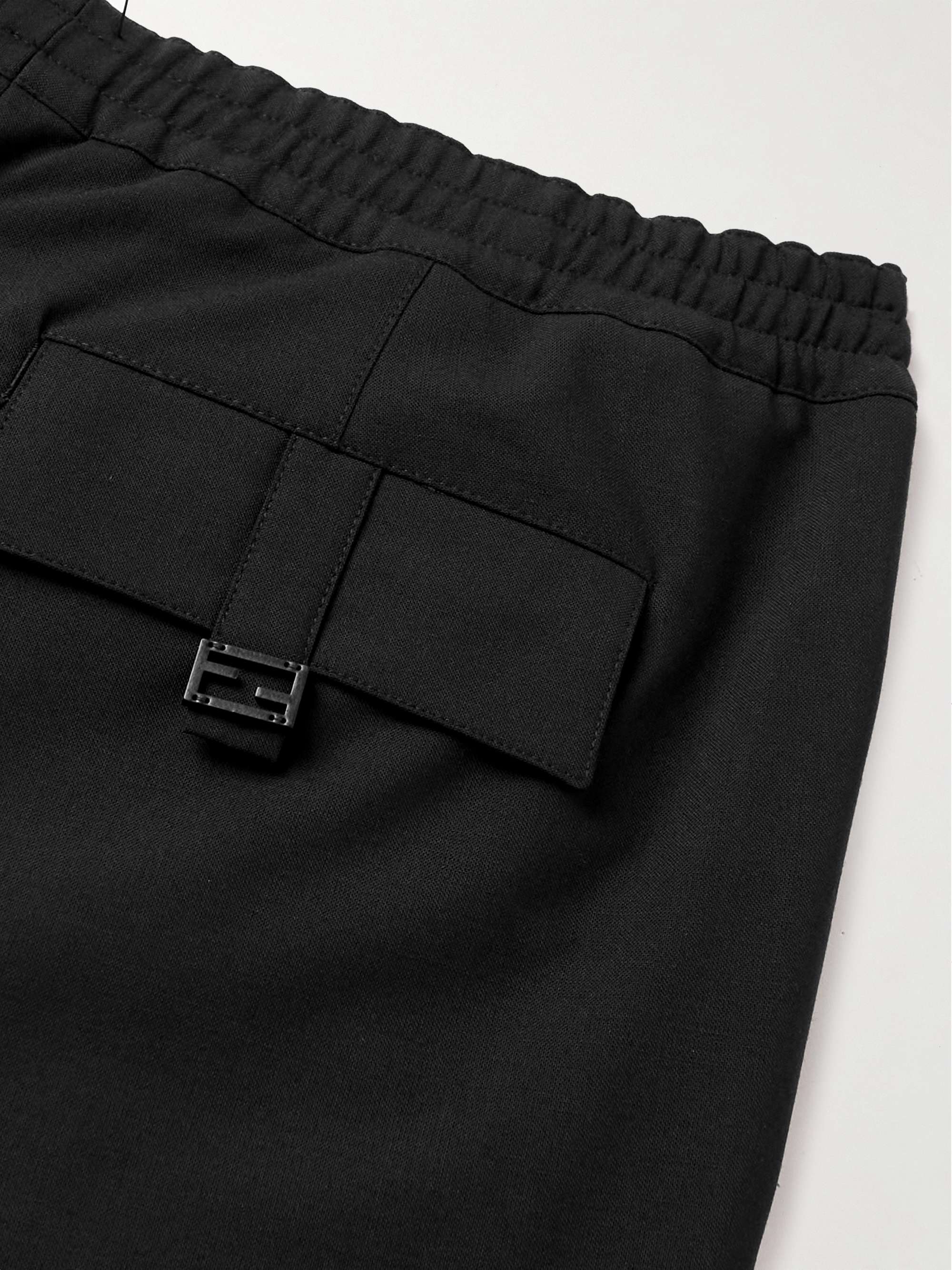 FENDI Tapered Jersey-Trimmed Twill Drawstring Trousers