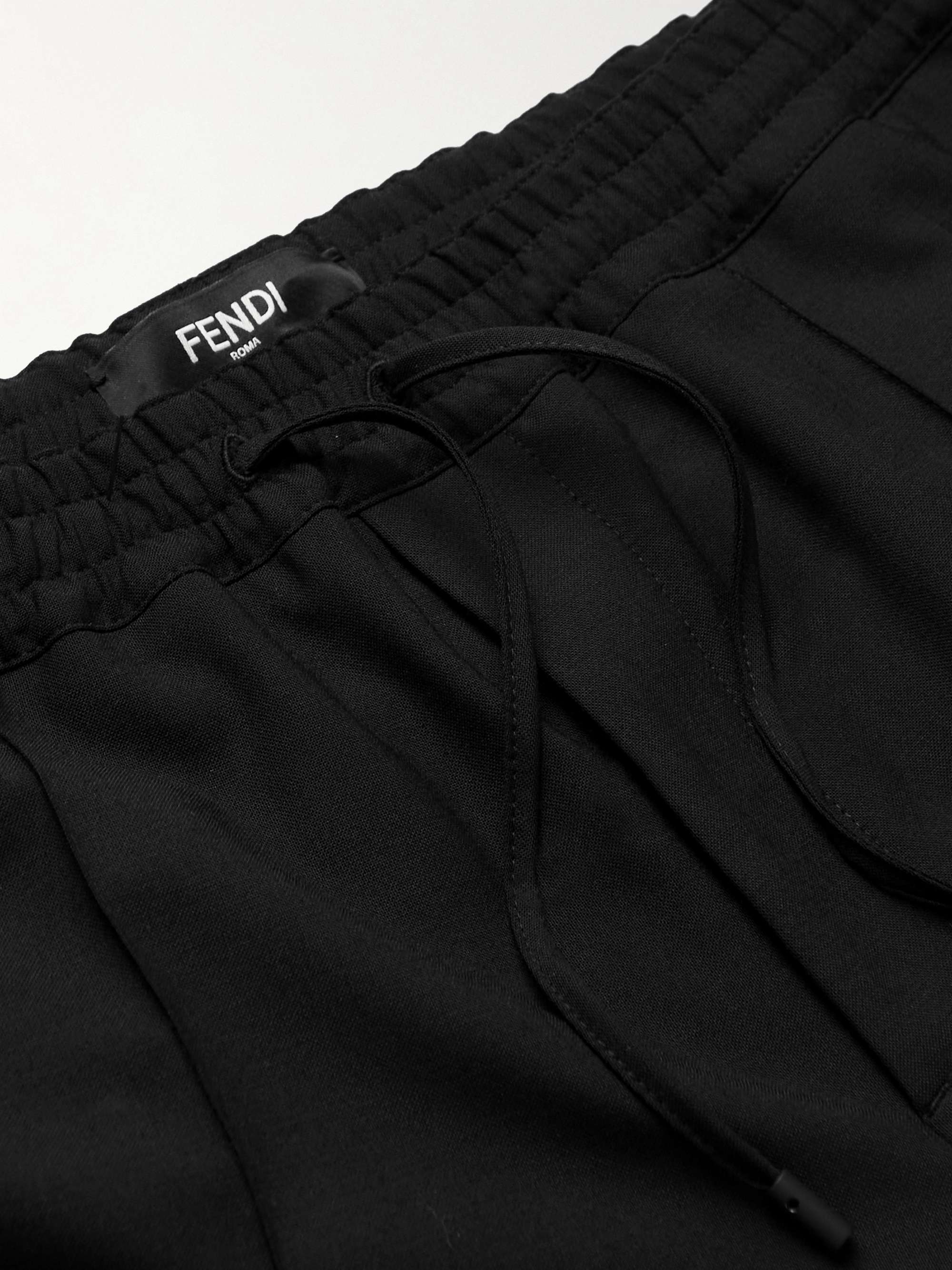 FENDI Tapered Jersey-Trimmed Twill Drawstring Trousers