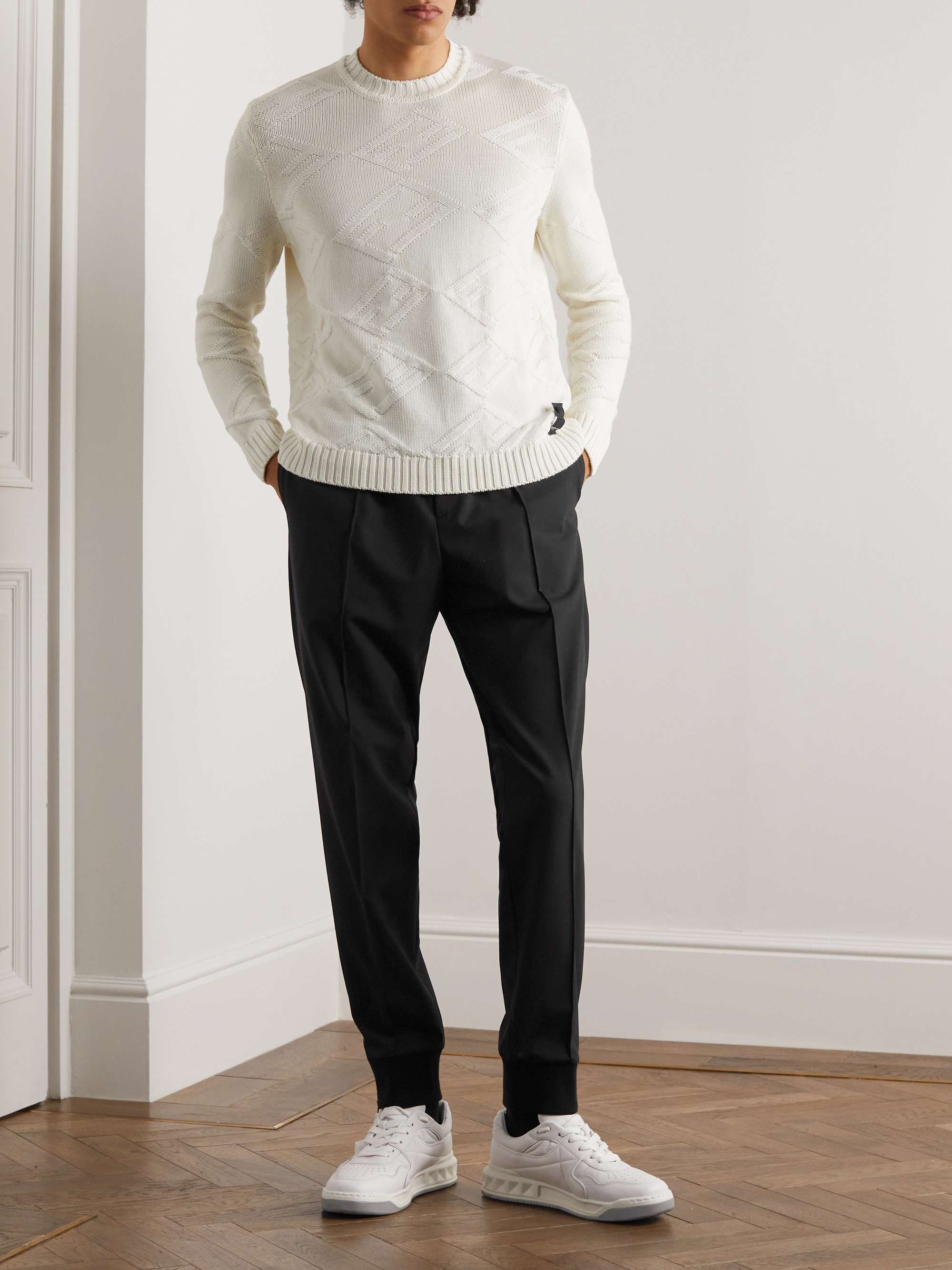 FENDI Tapered Jersey-Trimmed Twill Drawstring Trousers