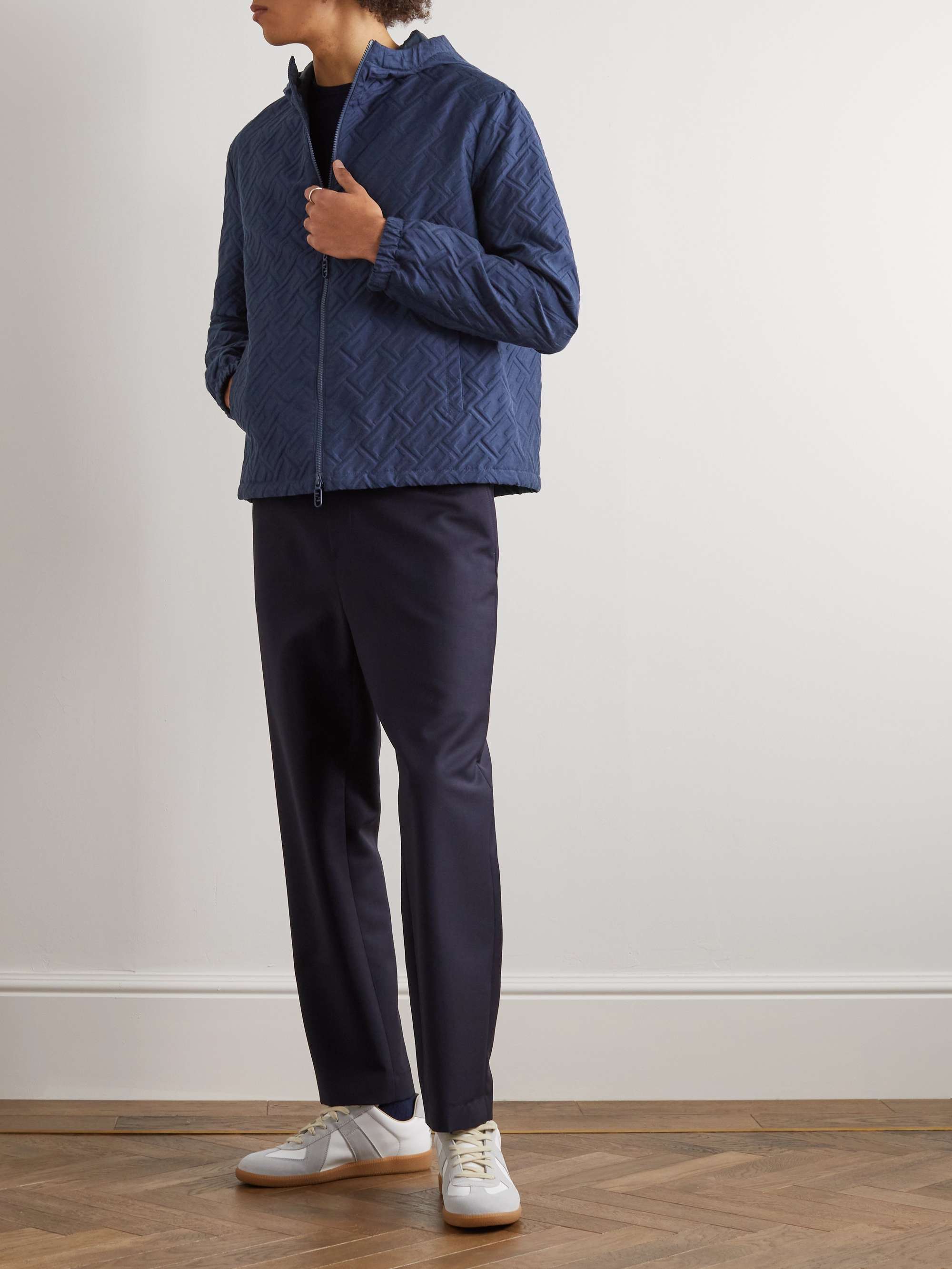 FENDI + K-Way Baguette Monogrammed Cotton-Blend Hooded Bomber Jacket