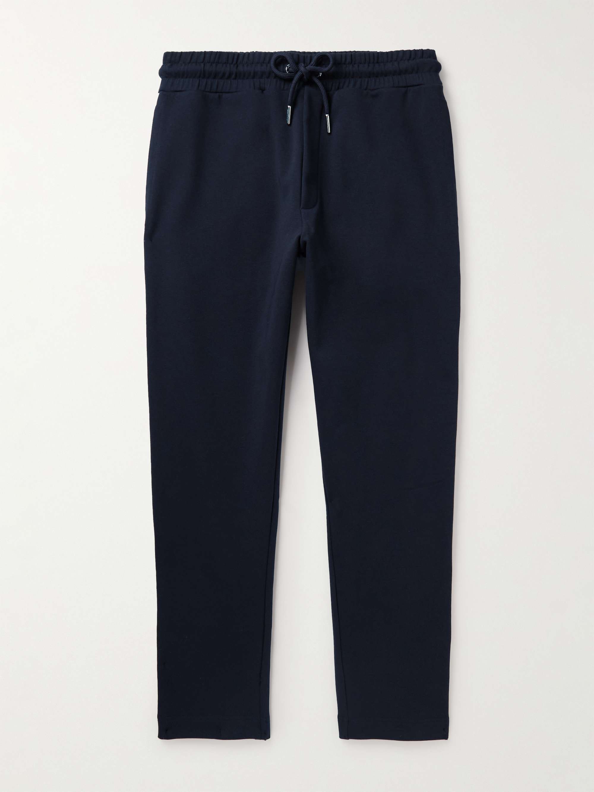 MONCLER Tapered Webbing-Trimmed Stretch-Cotton Jersey Sweatpants