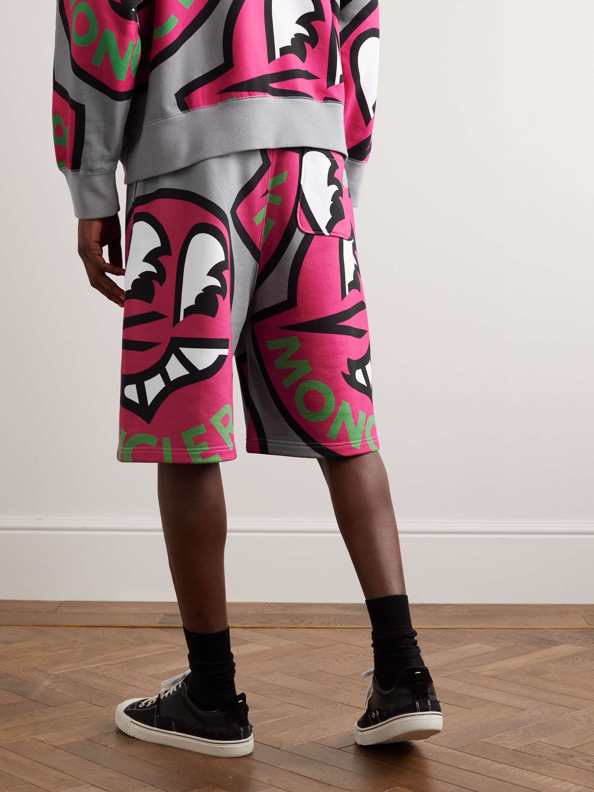 MONCLER Straight-Leg Logo-Print Cotton-Jersey Drawstring Shorts