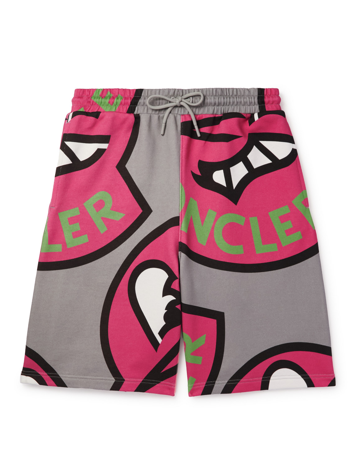 Moncler Straight-leg Logo-print Cotton-jersey Drawstring Shorts In Gray