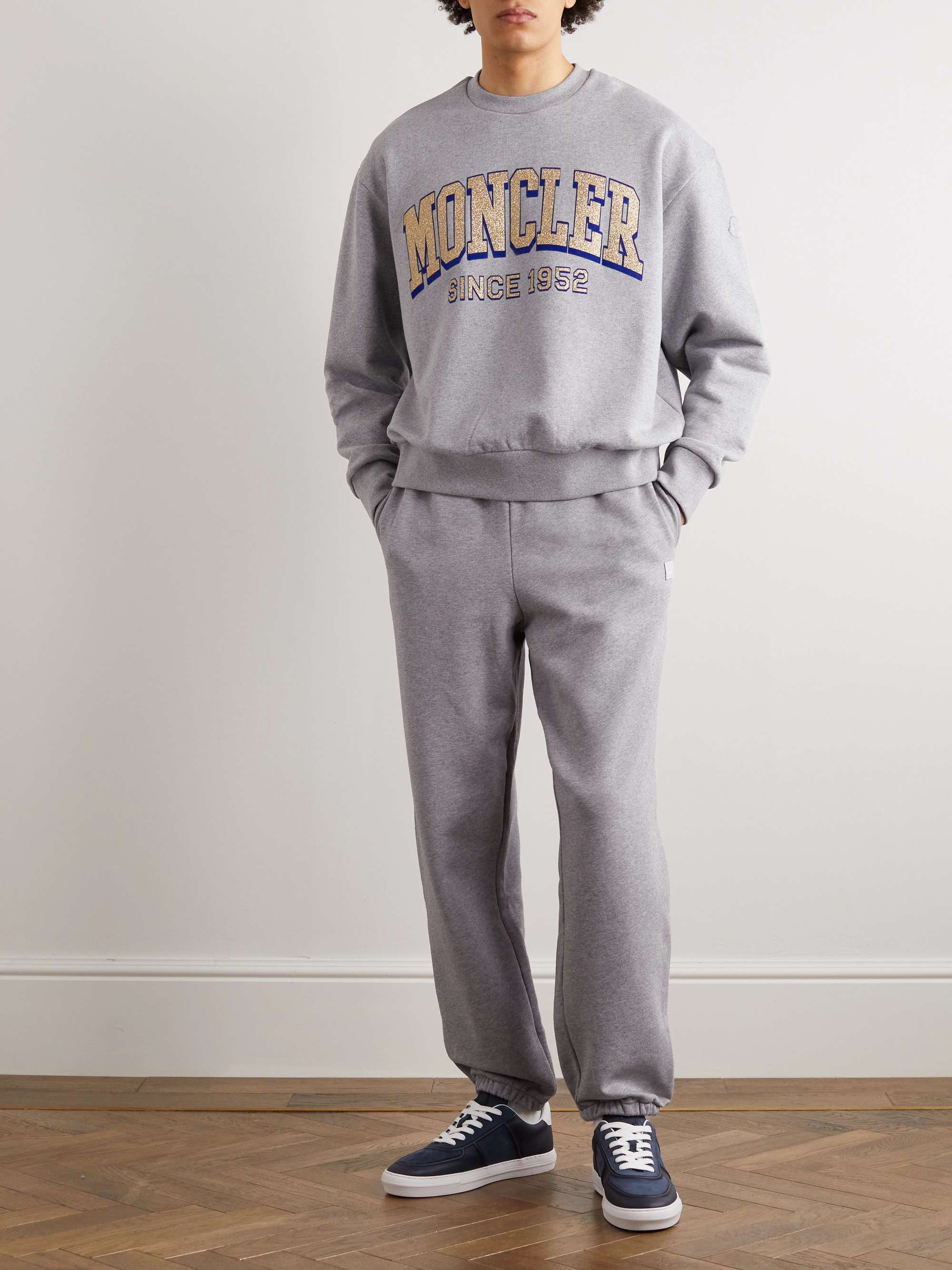 MONCLER Glittered Logo-Print Cotton-Jersey Sweatshirt