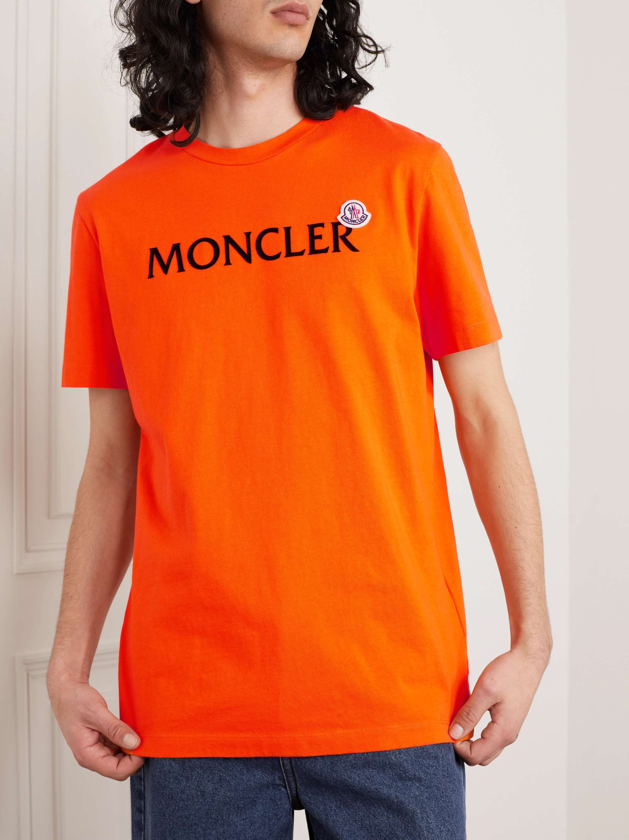 MONCLER Logo-Flocked Cotton-Jersey T-Shirt for Men | MR PORTER