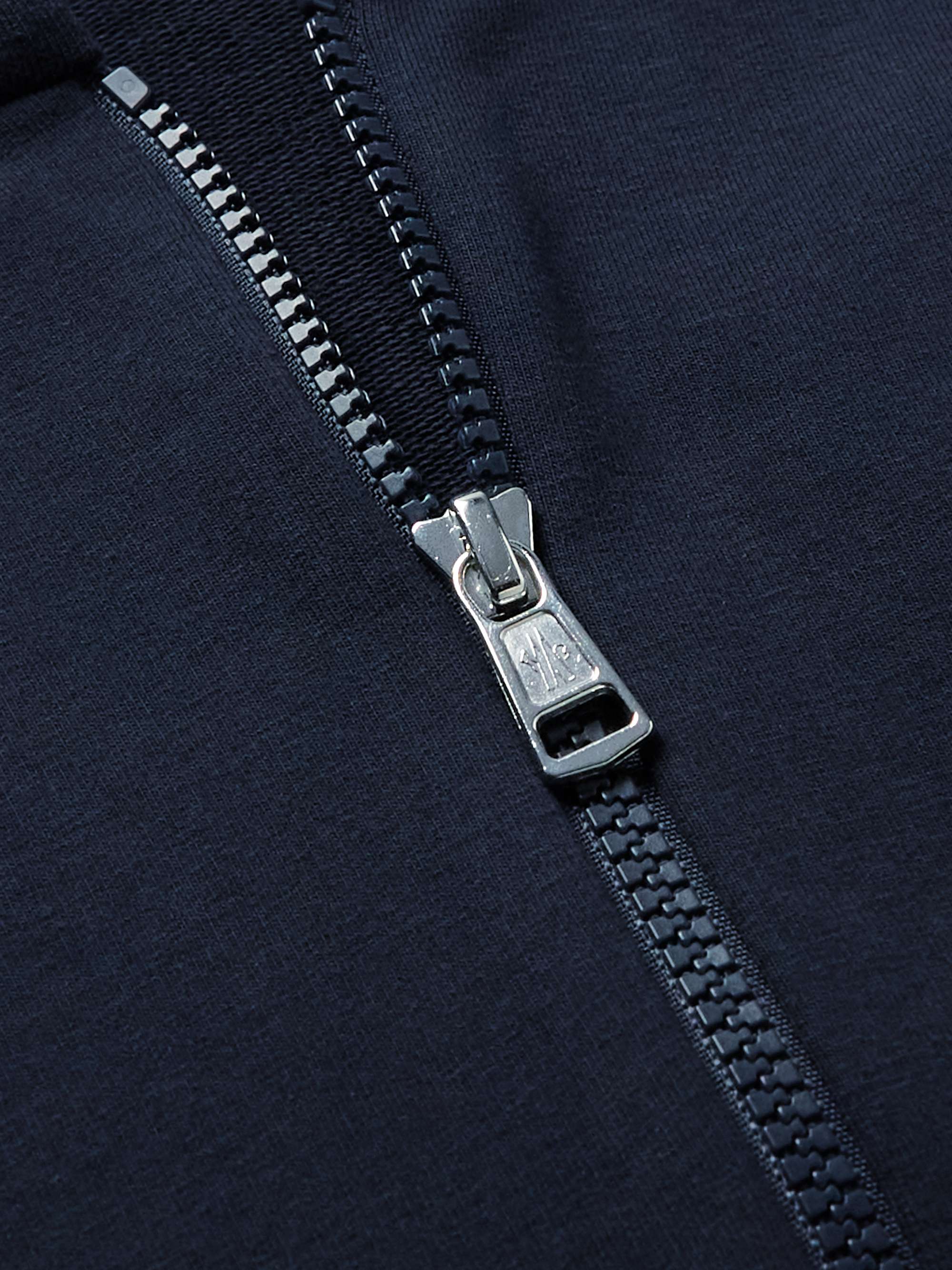 MONCLER Webbing-Trimmed Stretch-Cotton Jersey Zip-Up Hoodie