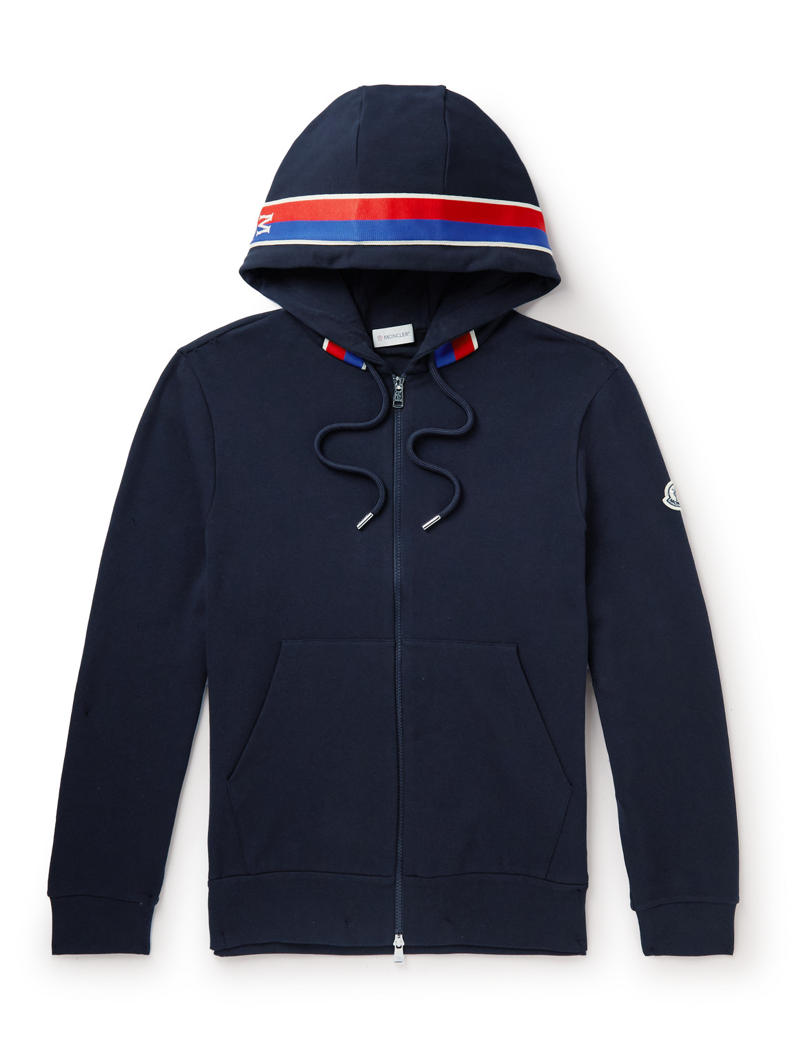 Moncler Logo条纹拉链连帽衫 In Navy