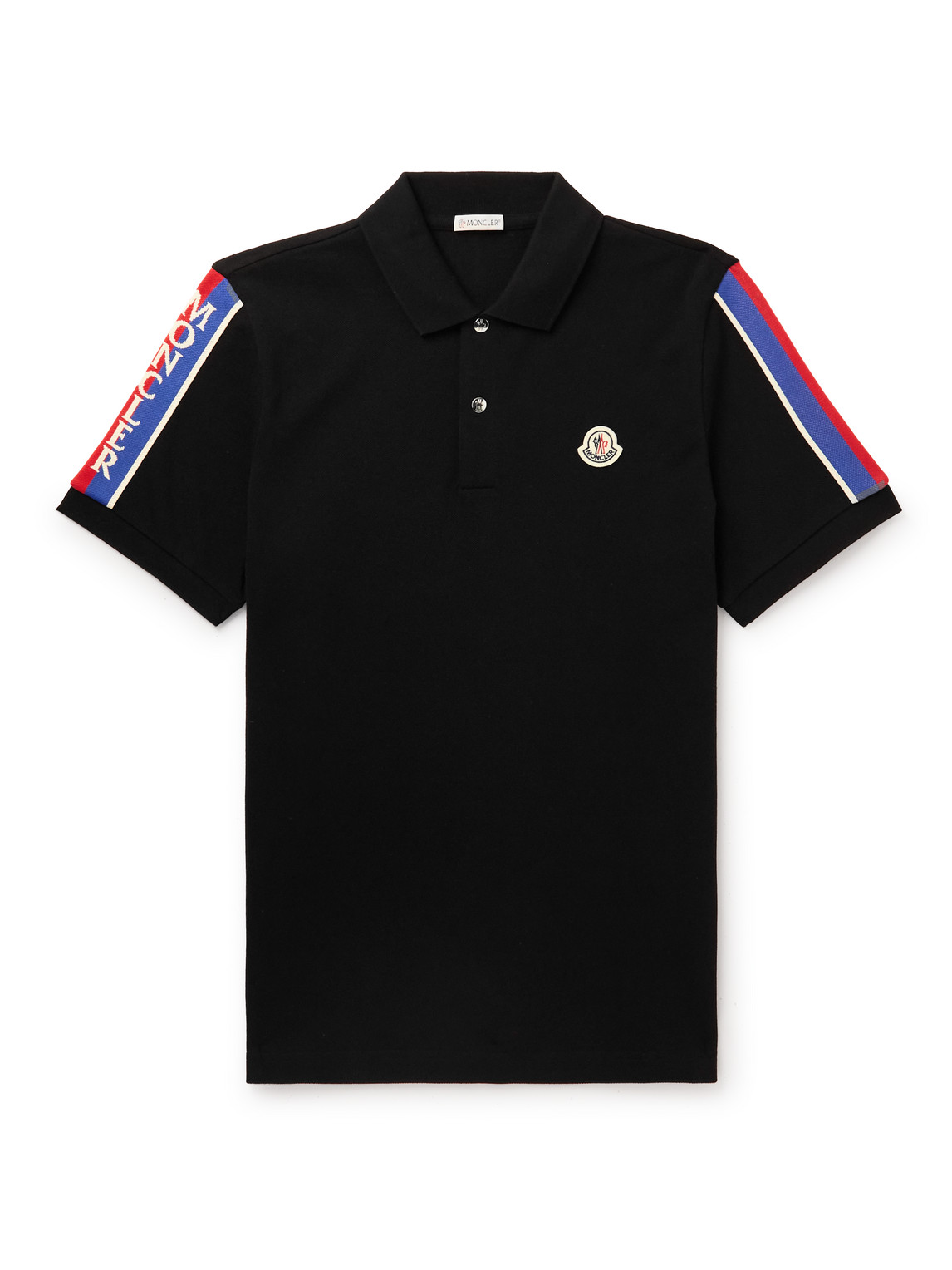 Shop Moncler Logo-appliquéd Webbing-trimmed Cotton-piqué Polo Shirt In Black
