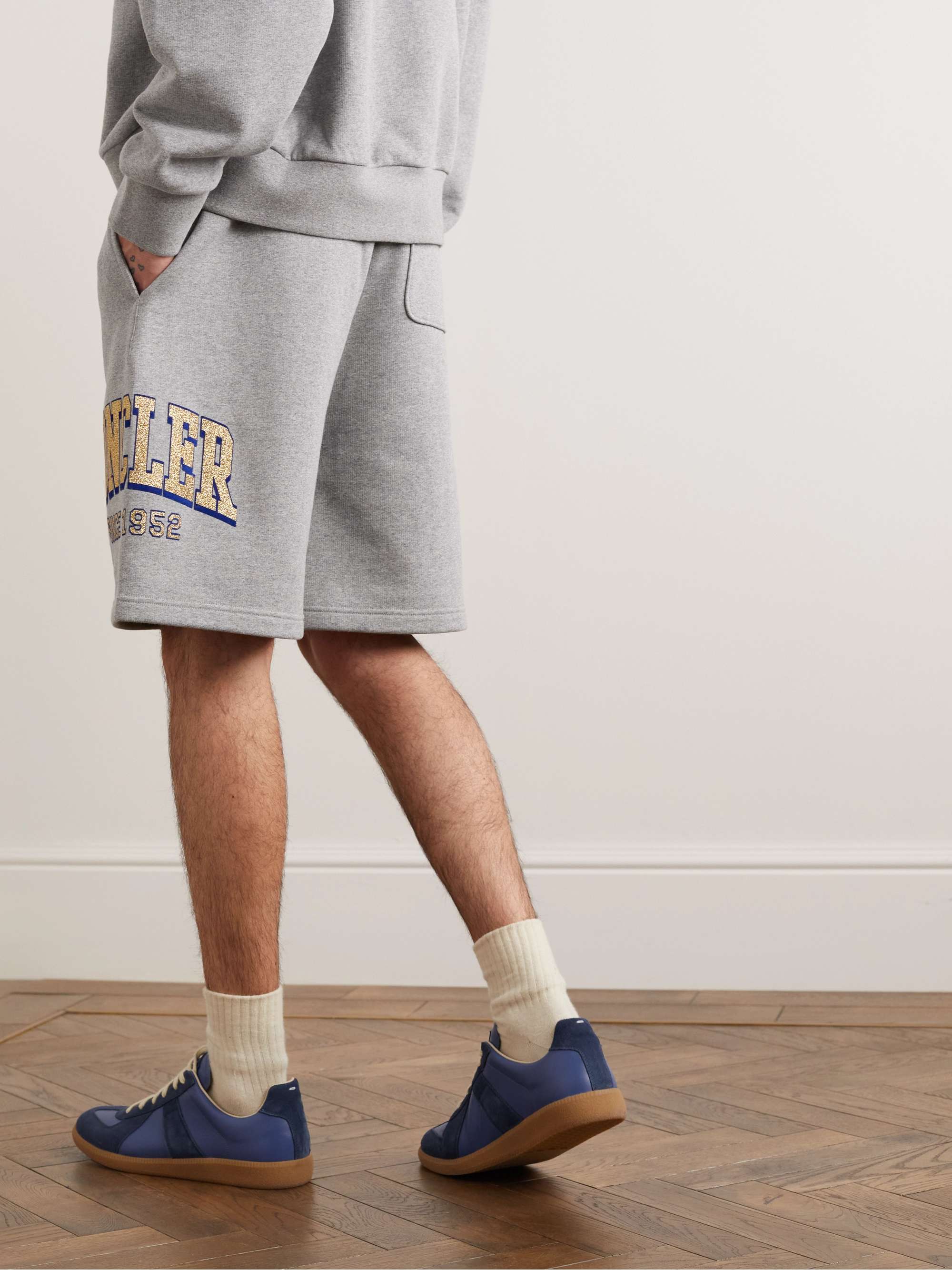 MONCLER Straight-Leg Logo-Print Cotton-Jersey Drawstring Shorts