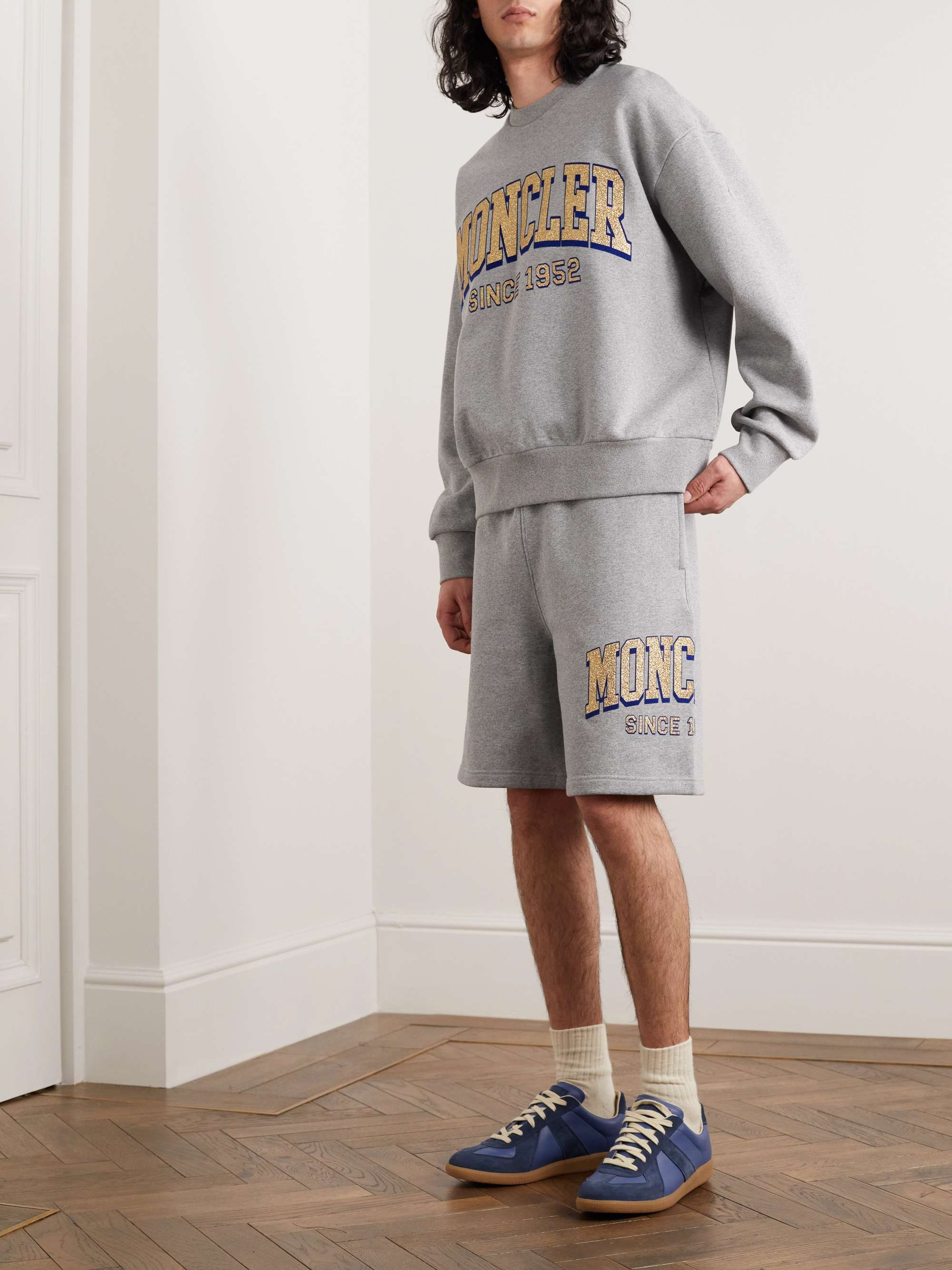 MONCLER Straight-Leg Logo-Print Cotton-Jersey Drawstring Shorts