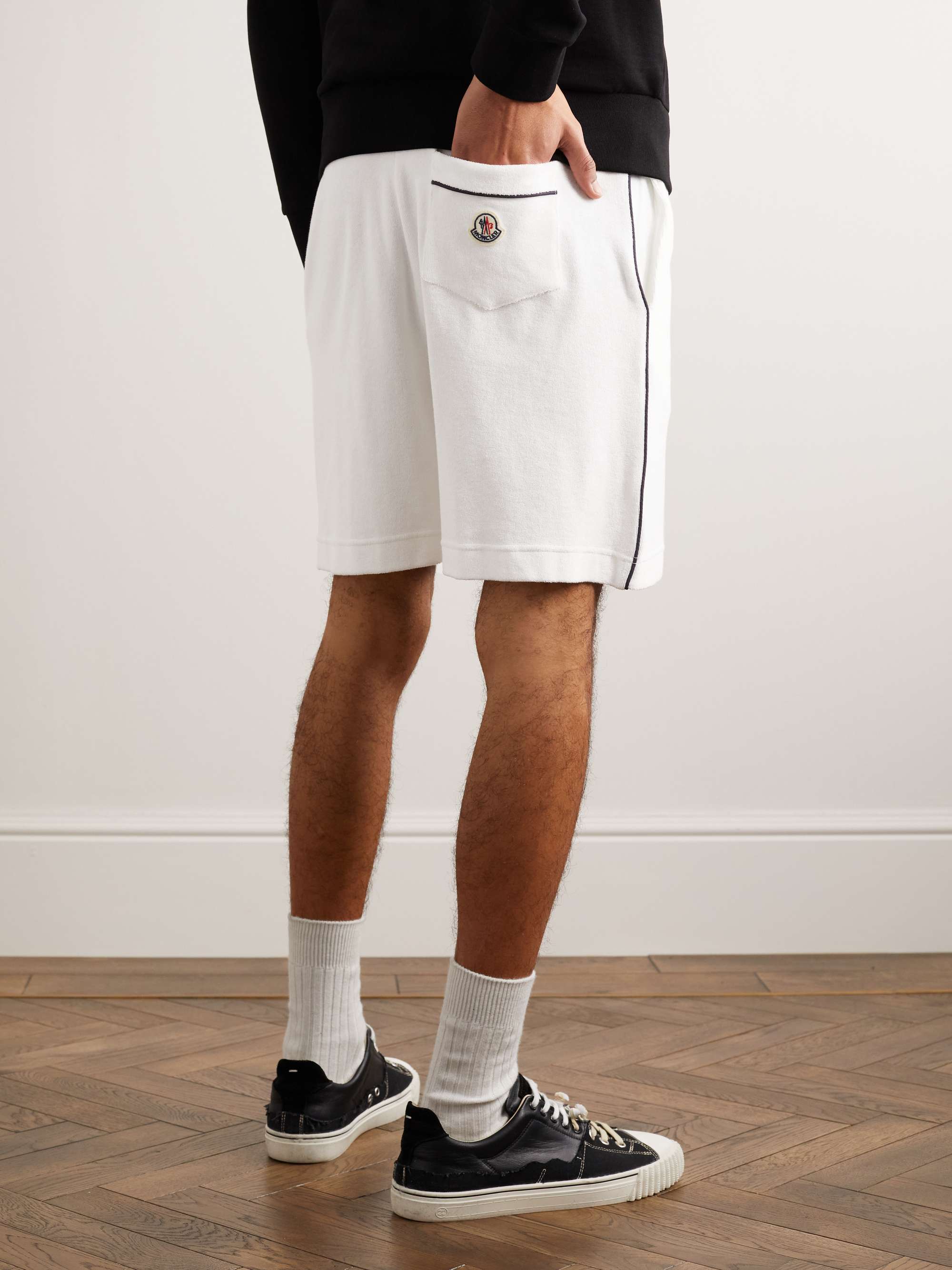 MONCLER Straight-Leg Piped Cotton-Terry Drawstring Shorts