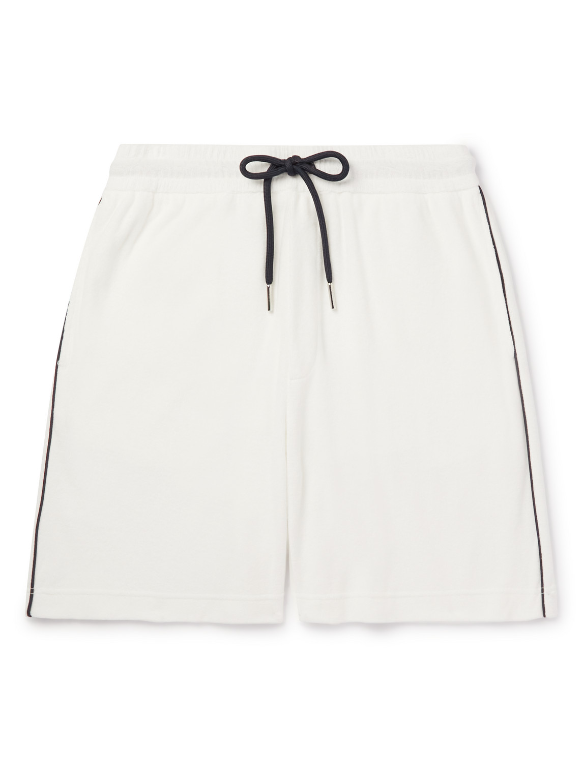 Moncler Straight-leg Piped Cotton-terry Drawstring Shorts In White