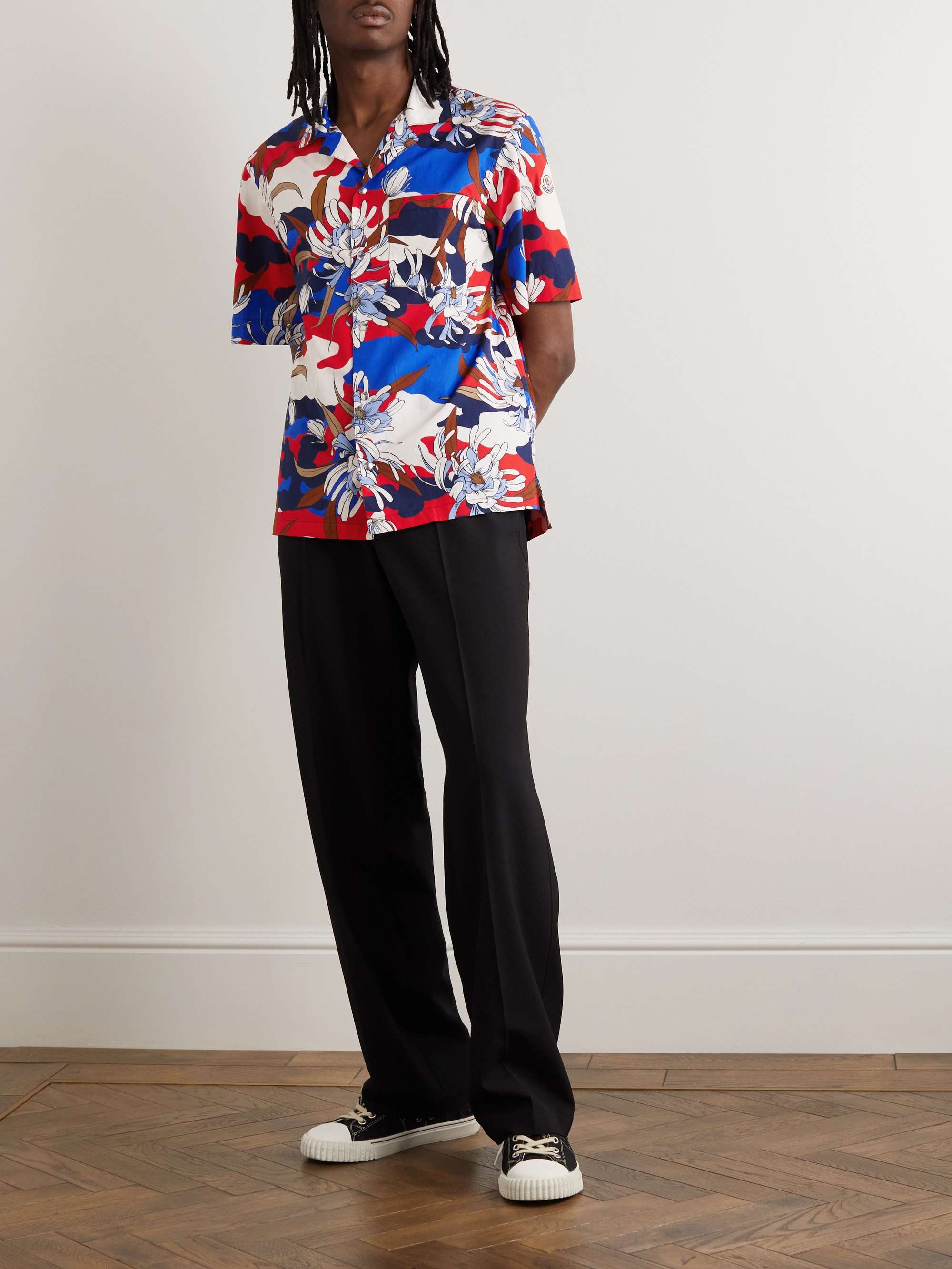 MONCLER Camp-Collar Printed Cotton-Poplin Shirt