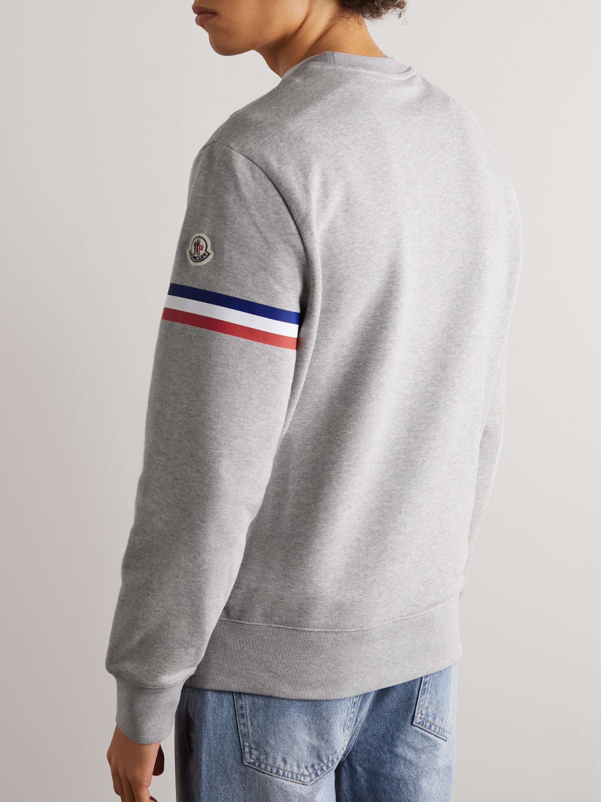 MONCLER Logo-Print Striped Cotton-Jersey Sweatshirt