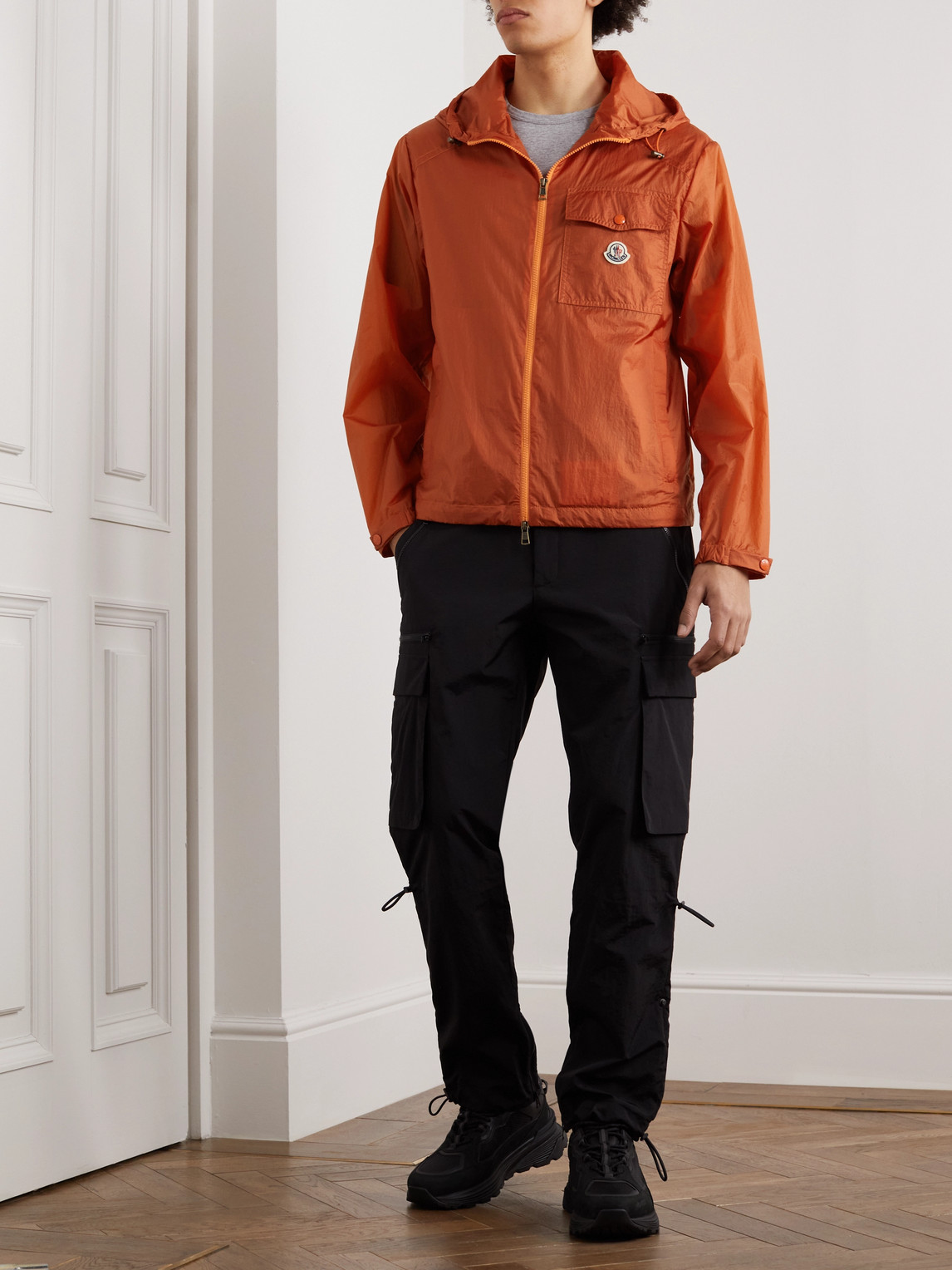 Shop Moncler Samakar Logo-appliquéd Shell Hooded Jacket In Orange