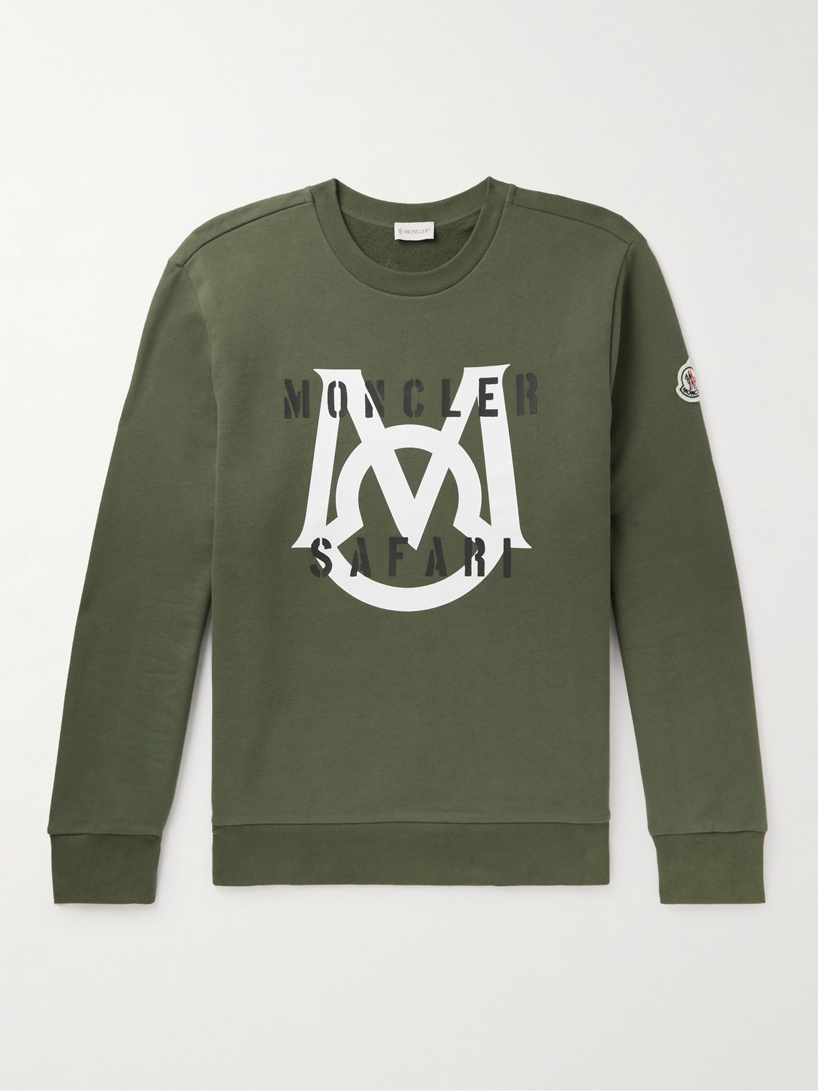 Moncler Logo-appliquéd Printed Cotton-jersey Sweatshirt In Green