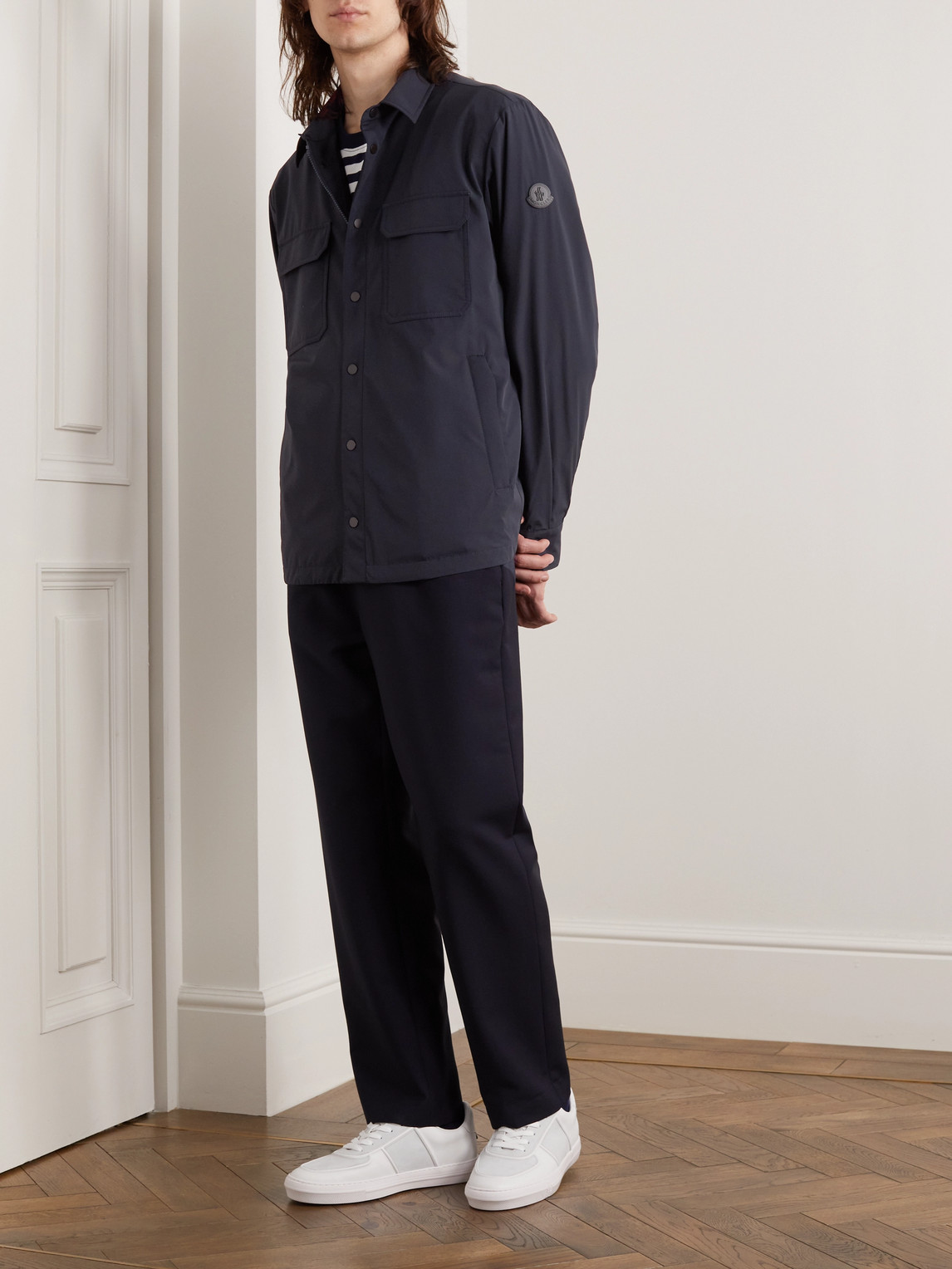Moncler Laita Logo-appliquéd Stretch-shell Shirt Jacket In Blue