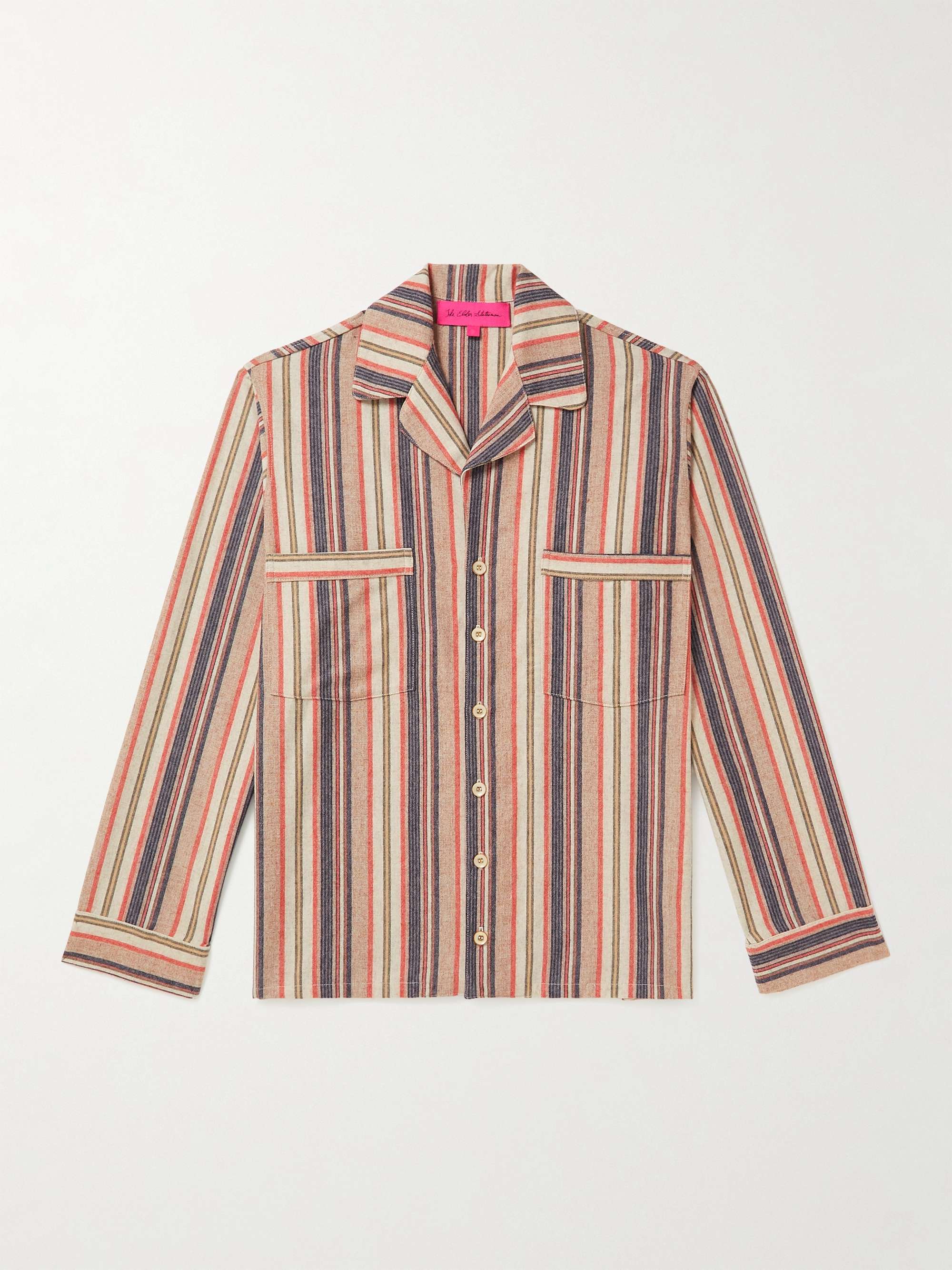 THE ELDER STATESMAN Striped Cashmere-Blend Flannel Shirt