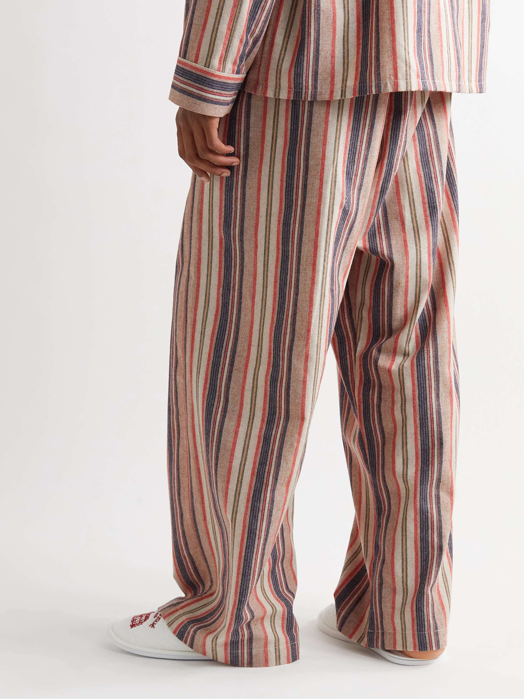 THE ELDER STATESMAN Striped Cashmere-Blend Flannel Trousers