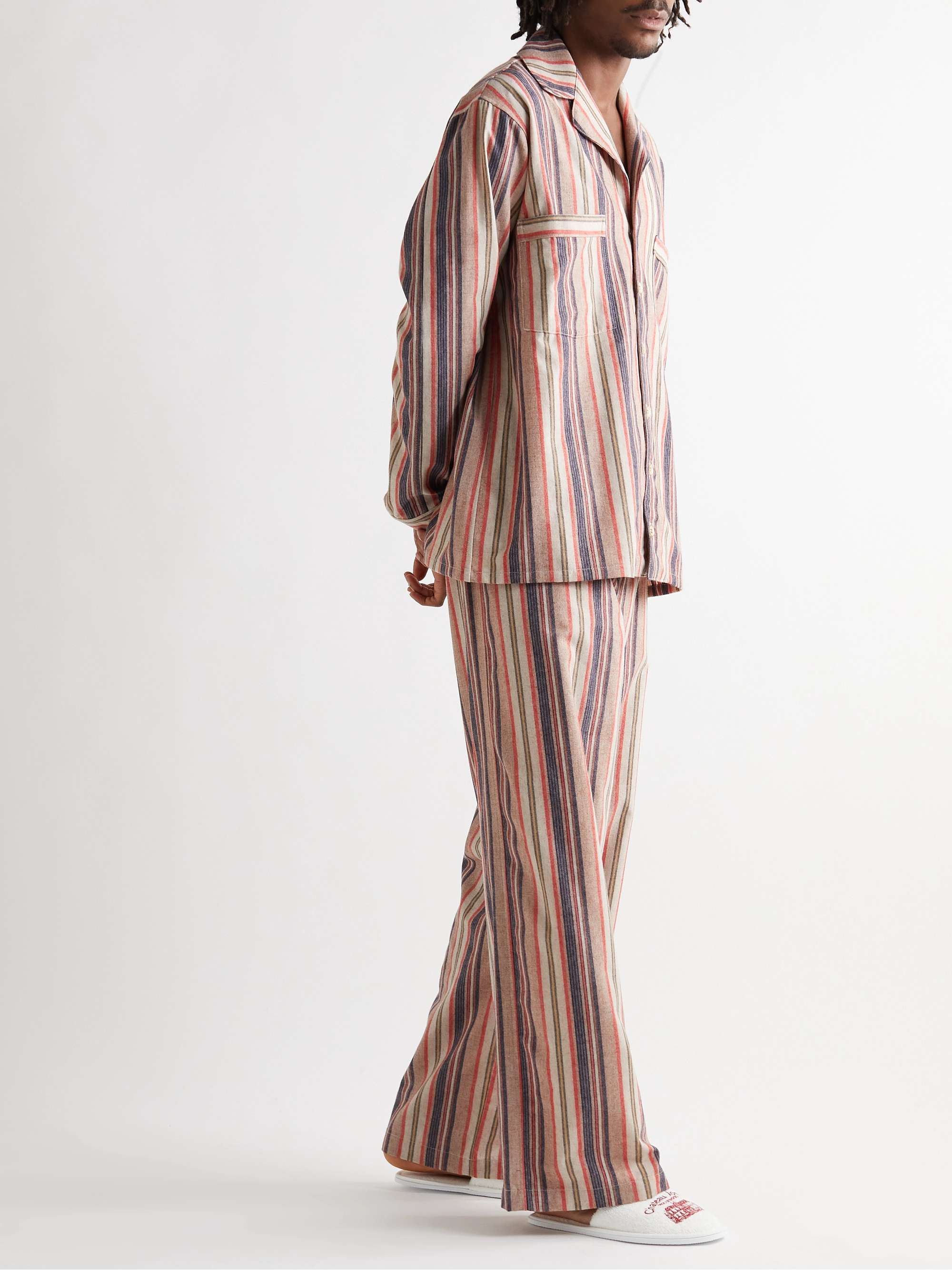 THE ELDER STATESMAN Striped Cashmere-Blend Flannel Trousers