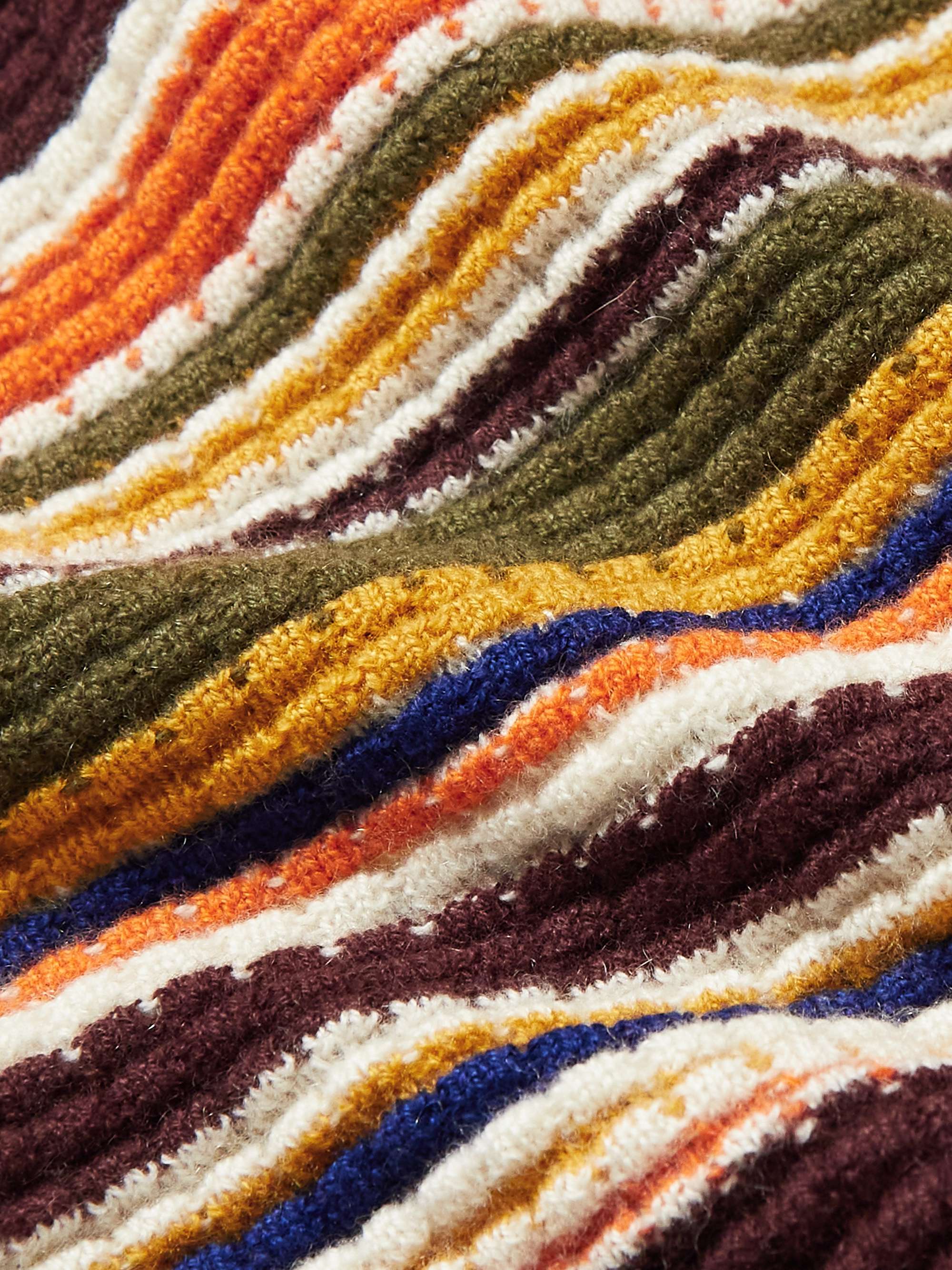 THE ELDER STATESMAN Striped Waffle-Knit Cashmere Polo Shirt
