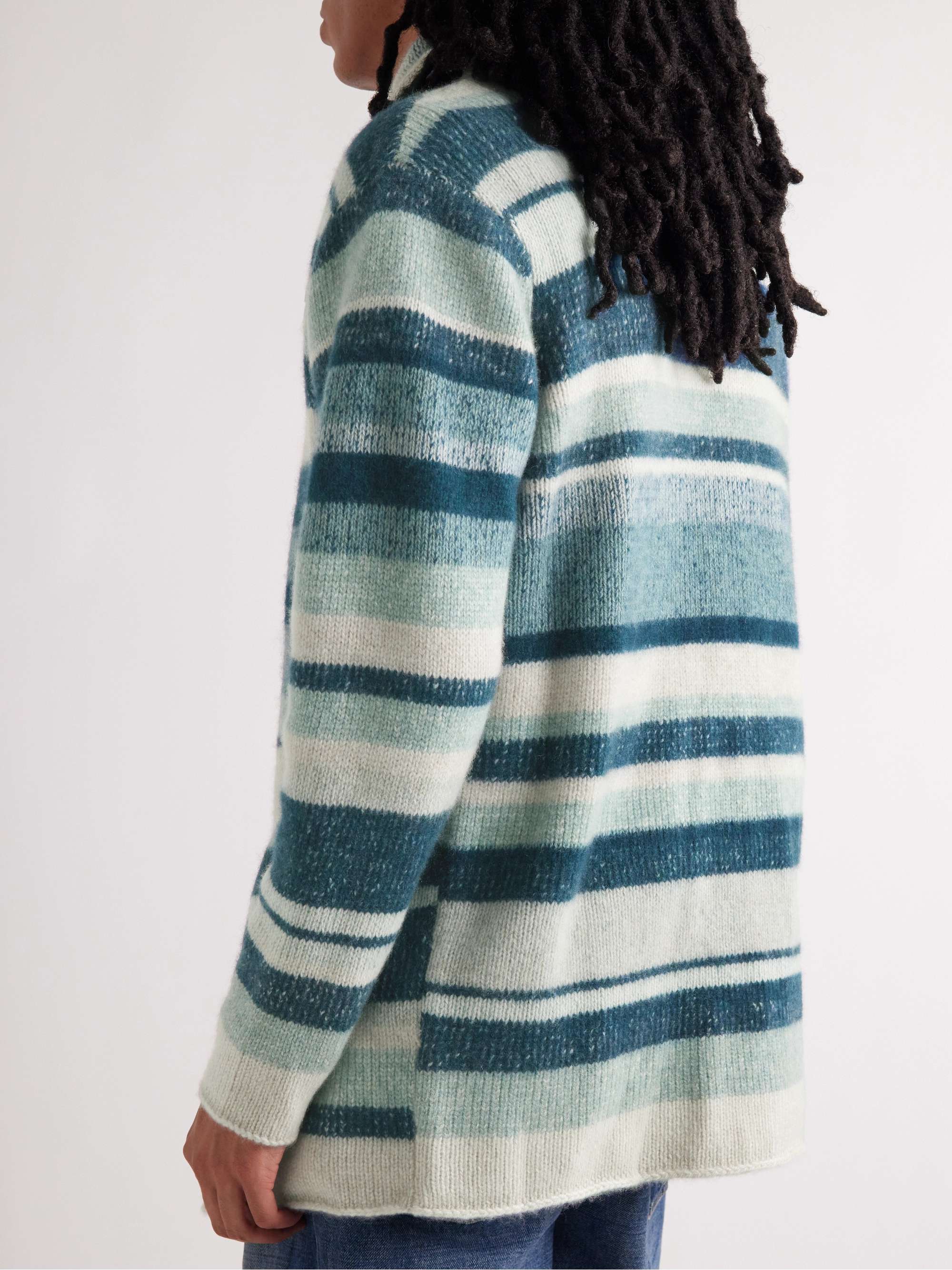 THE ELDER STATESMAN Shawl-Collar Striped Cashmere Cardigan