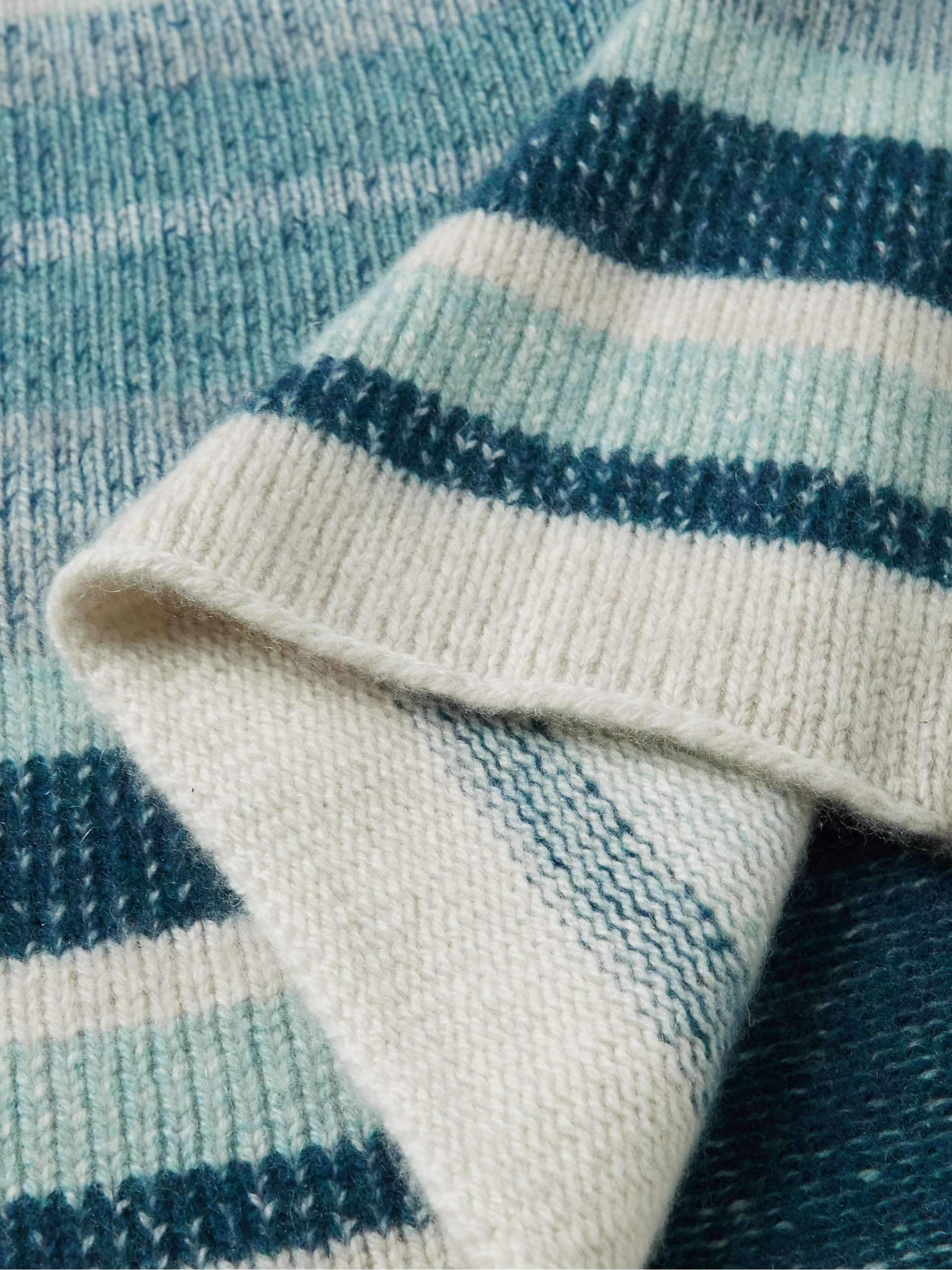 THE ELDER STATESMAN Shawl-Collar Striped Cashmere Cardigan
