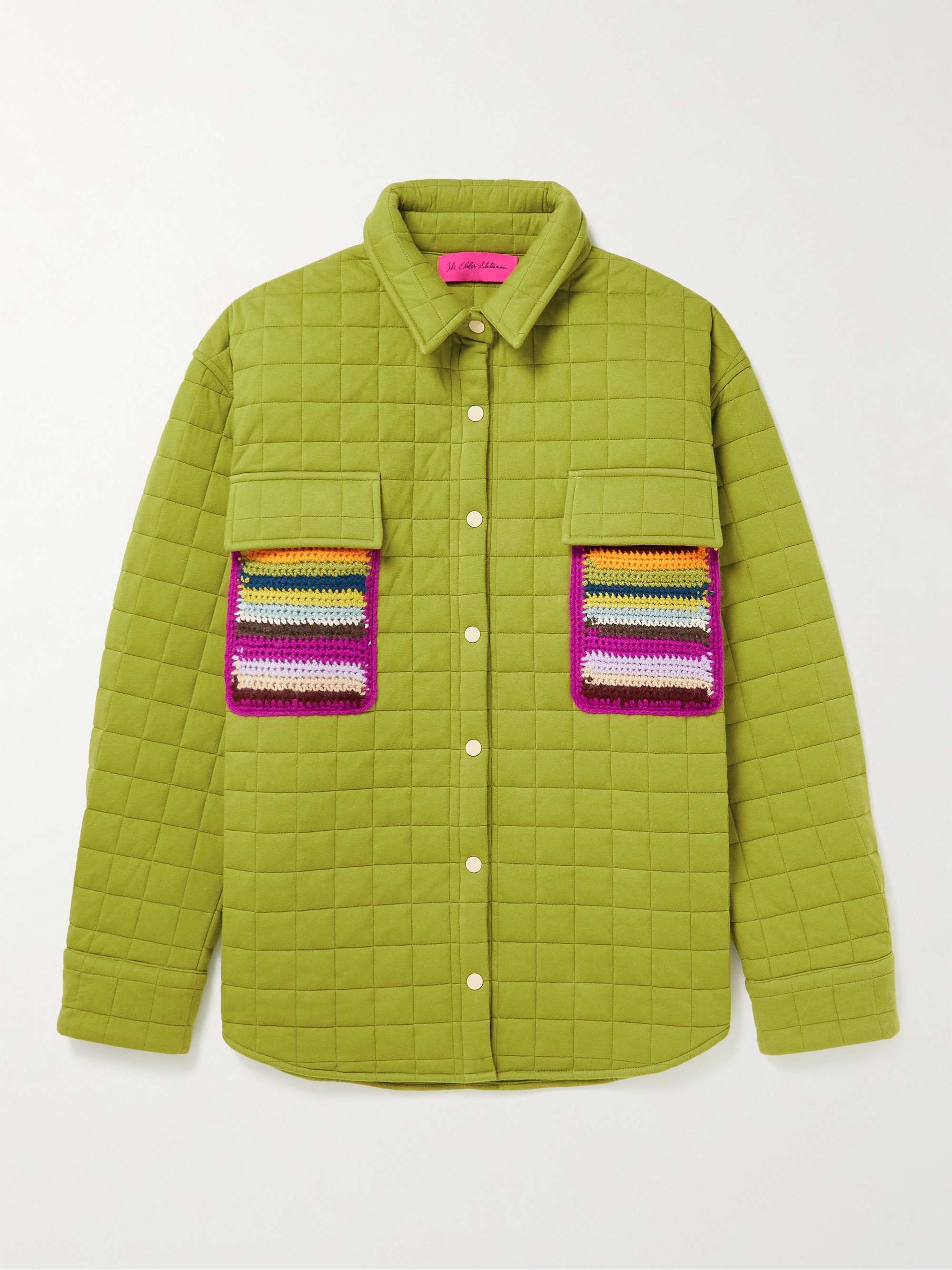 THE ELDER STATESMAN Crochet-Trimmed Quilted Cotton-Jersey Shirt Jacket