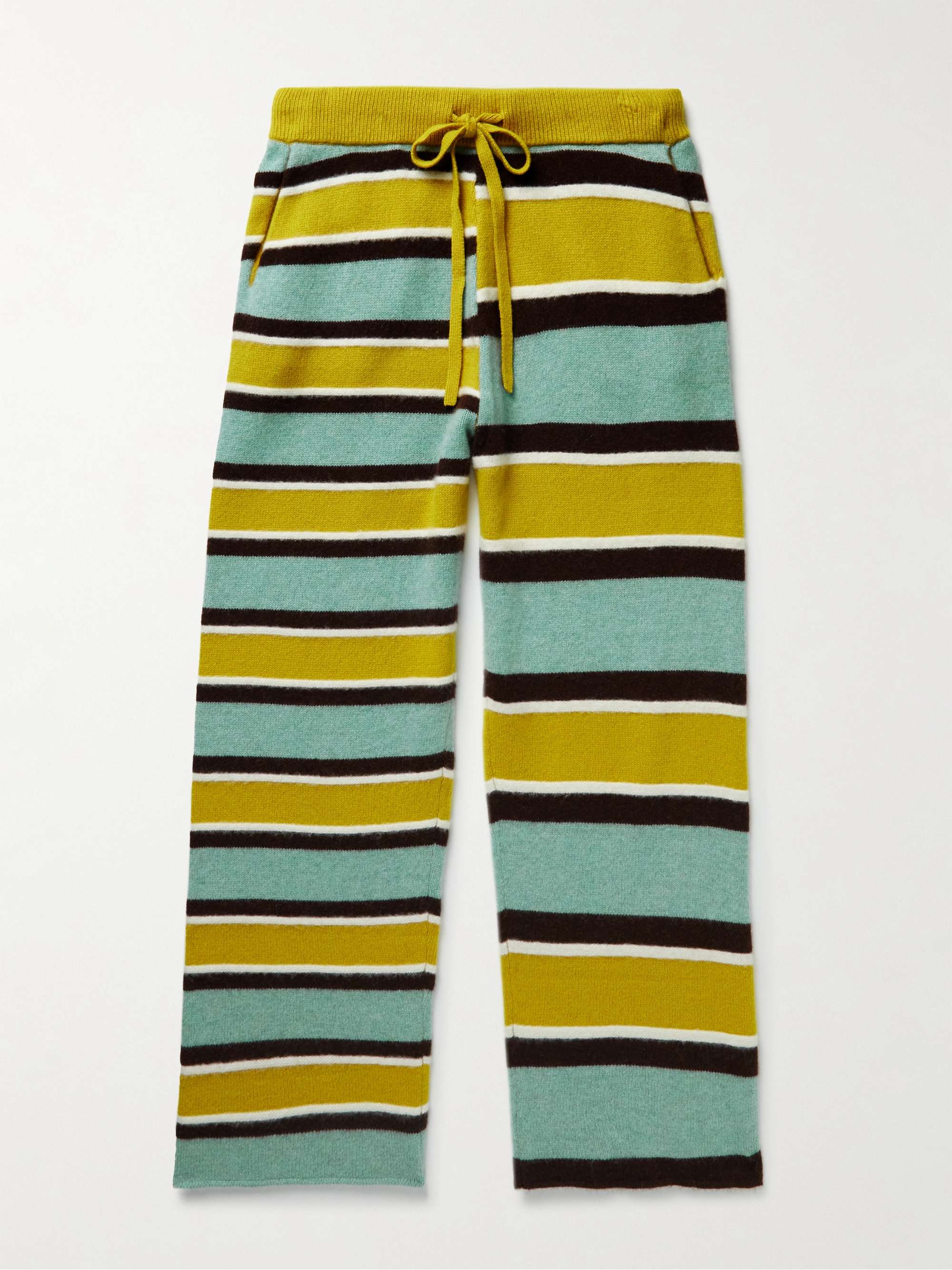 Straight Leg Striped Cashmere Trousers