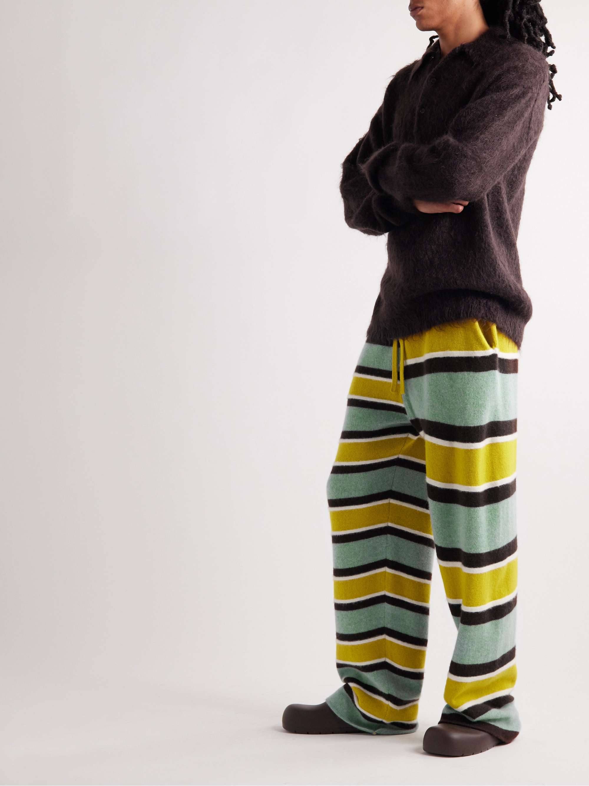 THE ELDER STATESMAN Straight-Leg Striped Cashmere Trousers