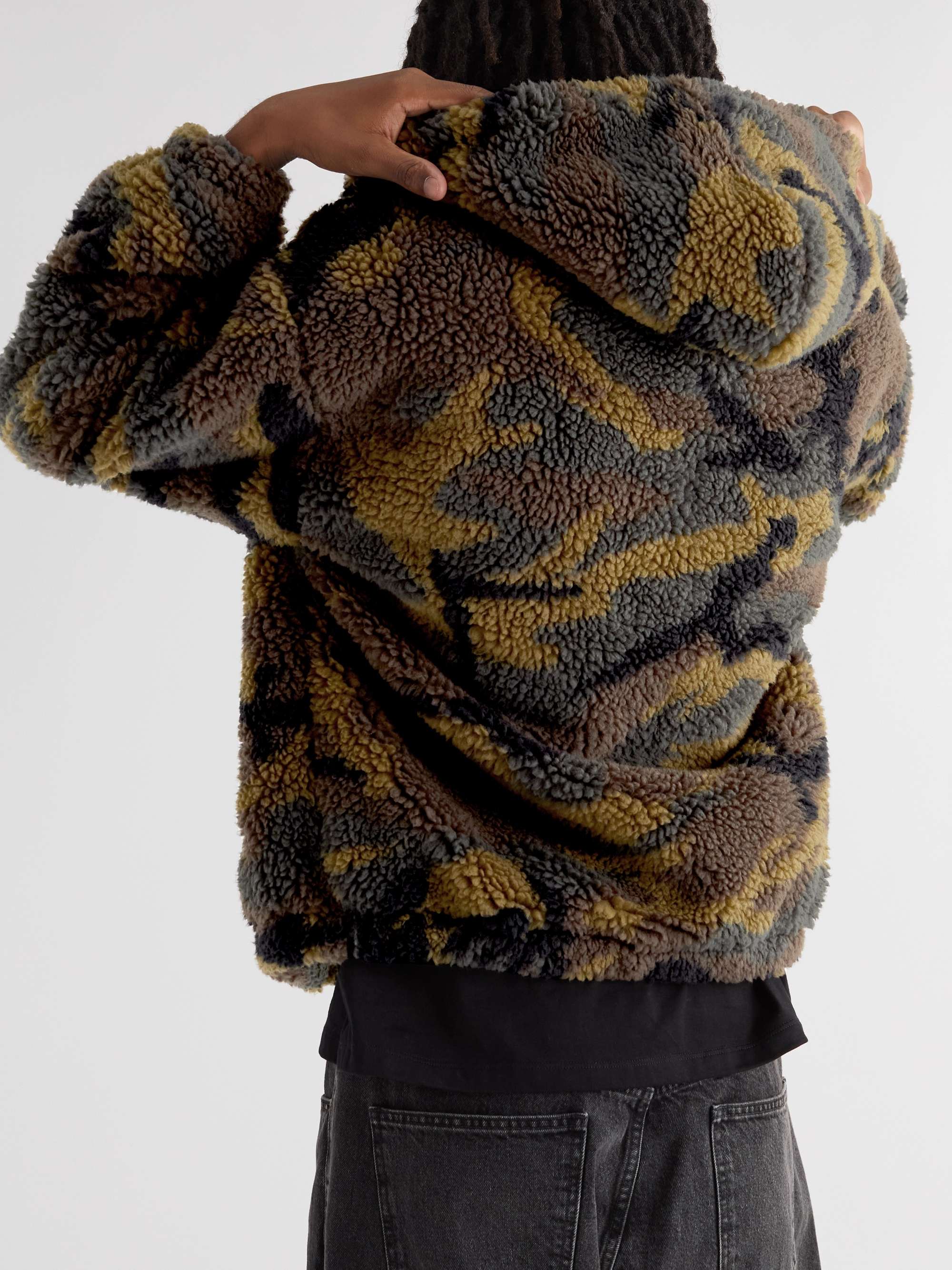 CELINE HOMME Oversized Logo-Embroidered Camouflage-Print Fleece Hoodie