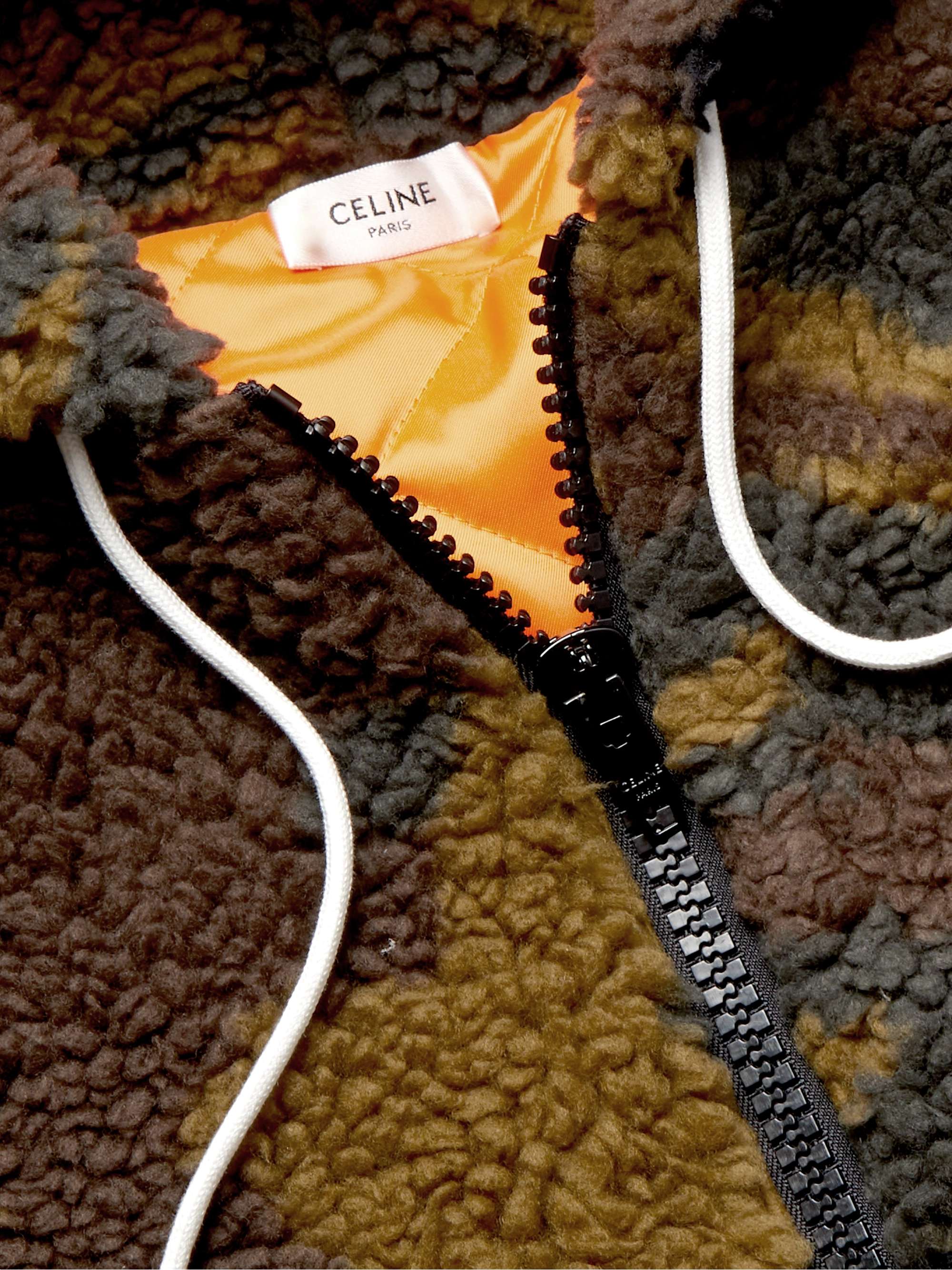 CELINE HOMME Oversized Logo-Embroidered Camouflage-Print Fleece Hoodie