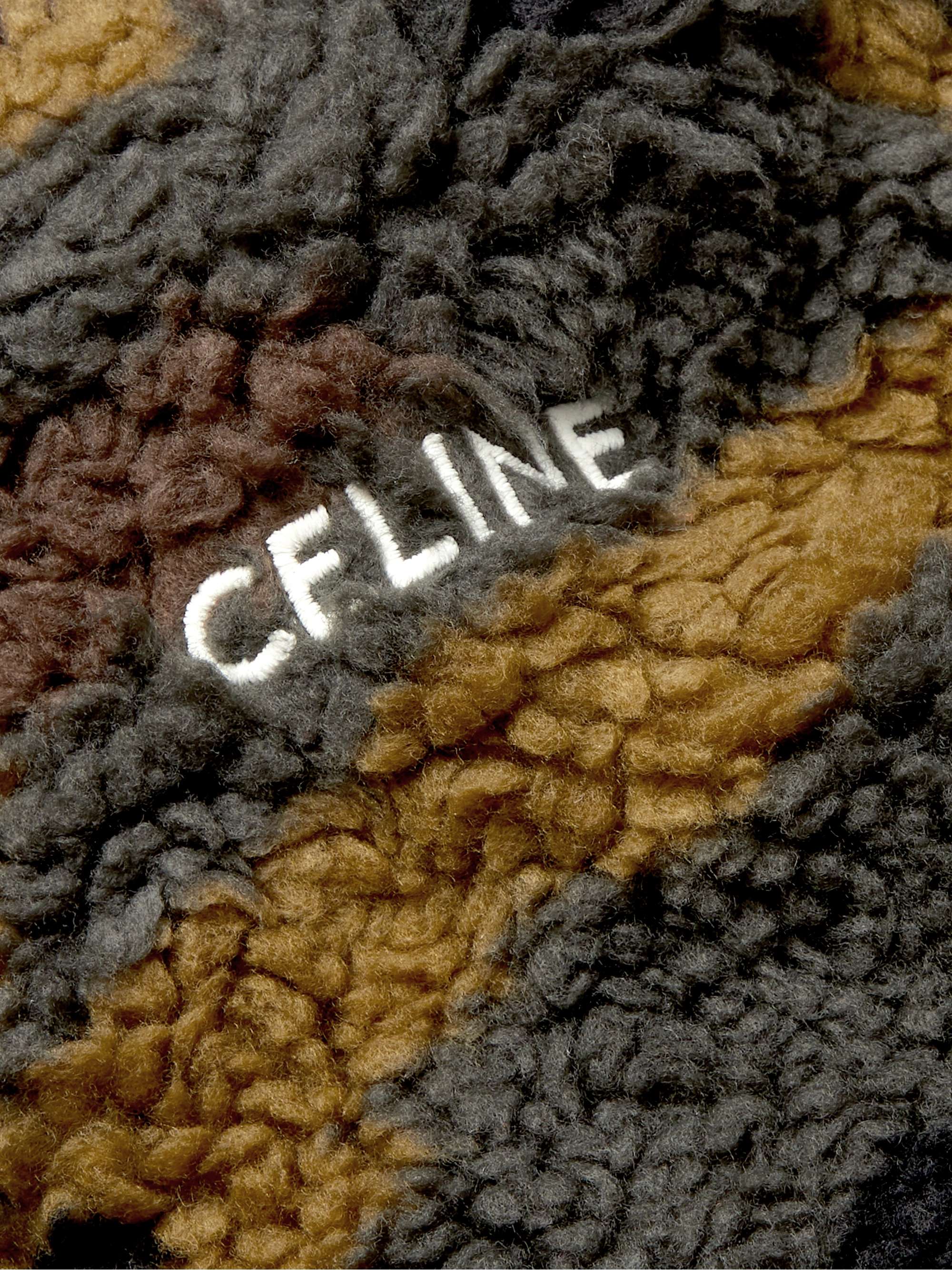 CELINE HOMME Oversized Logo-Embroidered Camouflage-Print Fleece Hoodie